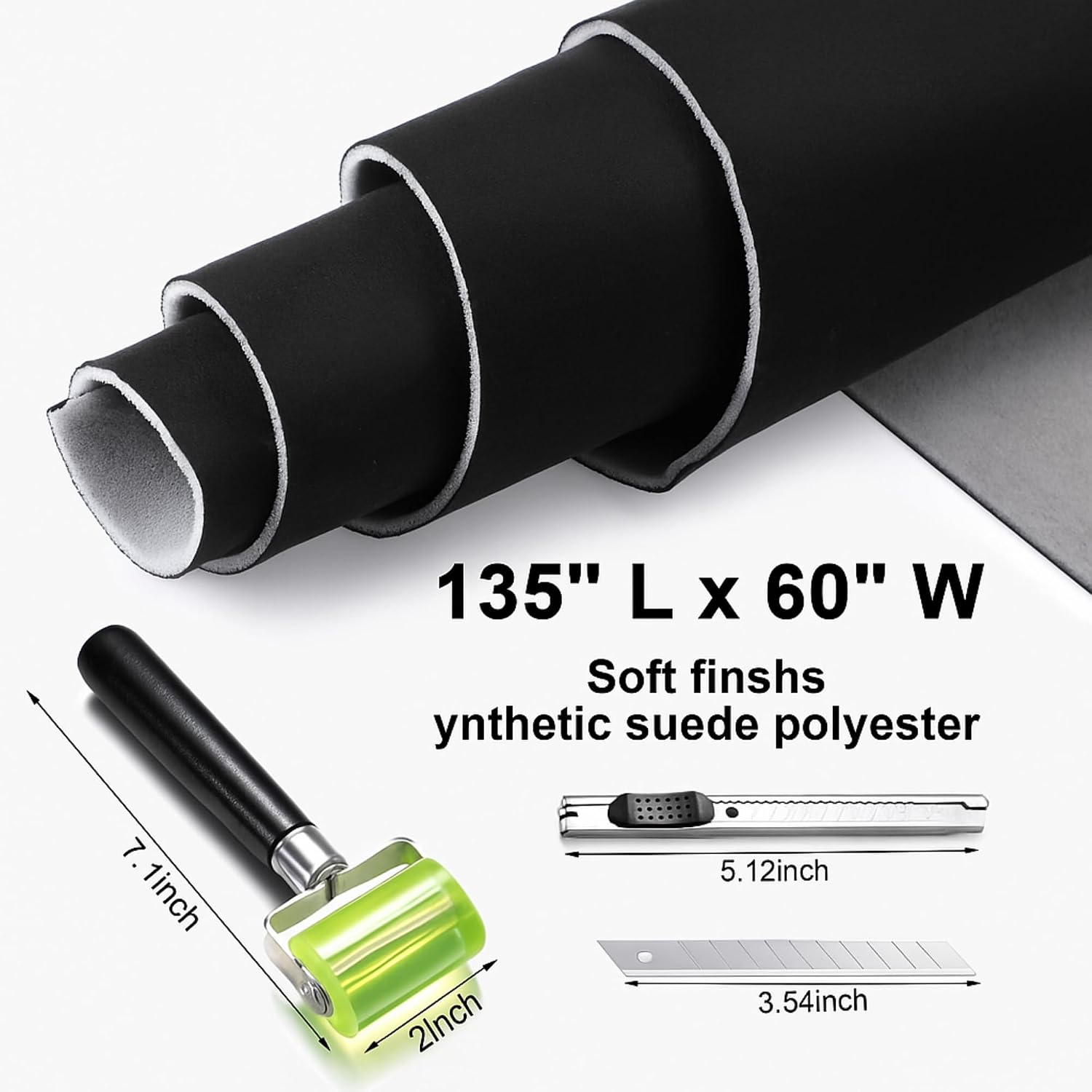 pangda suede headliner fabric 135 x 60'' with 1/9" foam backing car roof headliner fabric suede material rubber seam roller utility knife for diy automotive rv boat ceiling interior repair black 135 x 60 inches