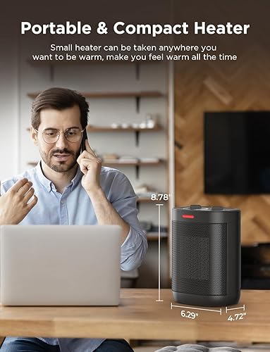 Miniatura 8 de Calentador de espacio pequeño de 1500 W, calentadores eléctricos para uso en interiores, calentador de cerámica PTC con termostato ajustable,