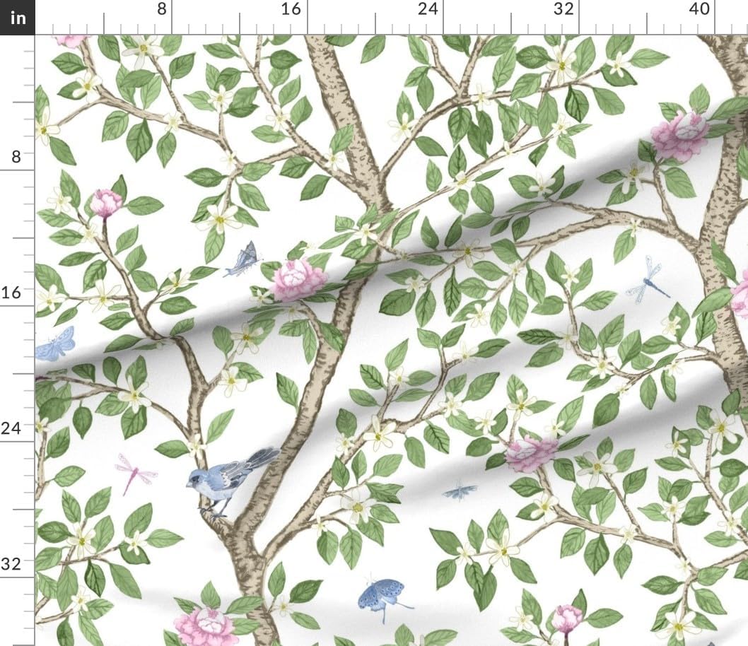 Spoonflower Fabric - Peony Chinoiserie Elegant Songbird Garden Watercolor Classic Printed on Petal Cotton Fabric Fat Quarter - Sewing Quilting Apparel Crafts Decor