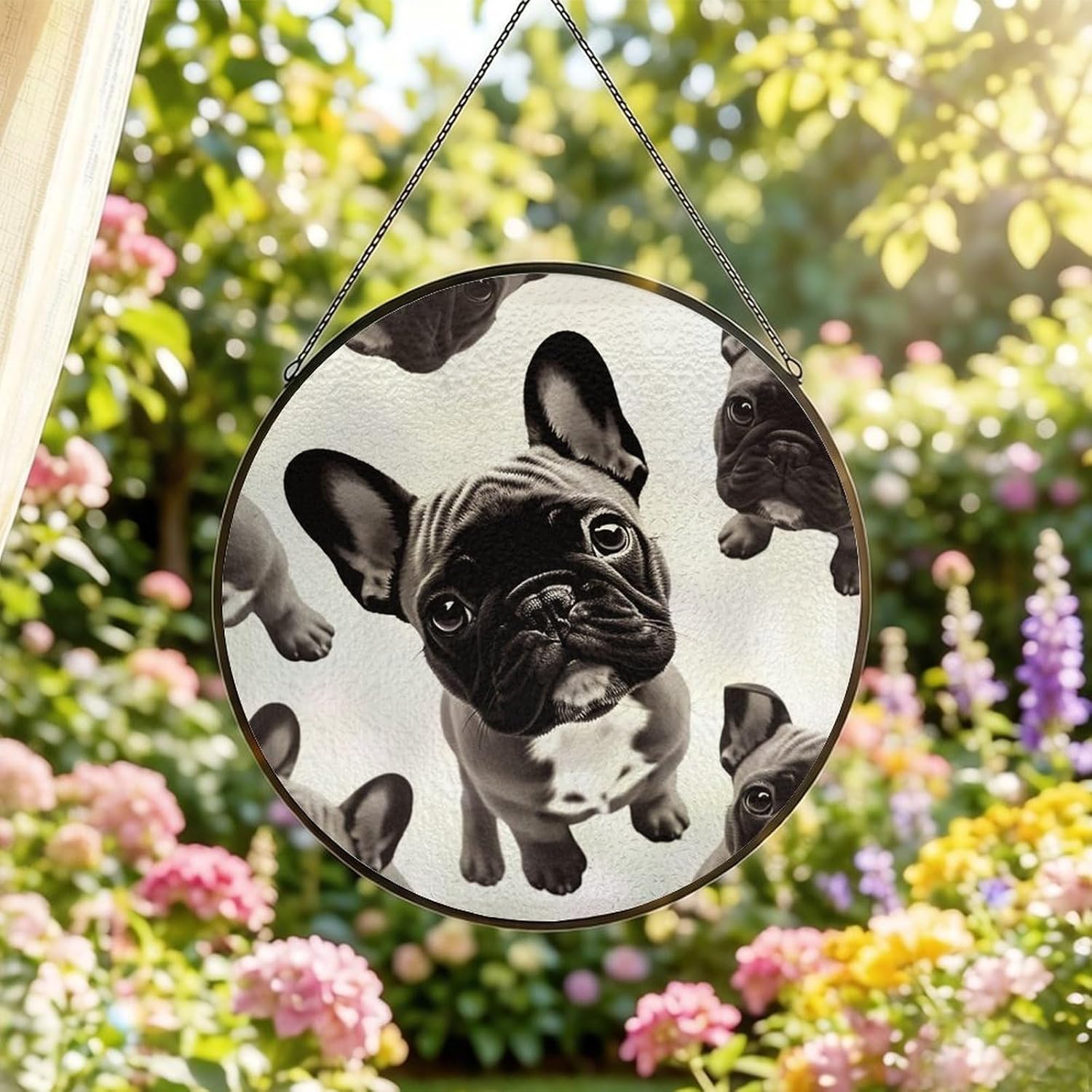French Bulldog Garden Sun Catcher, Stained Glass Window Hanging image 2