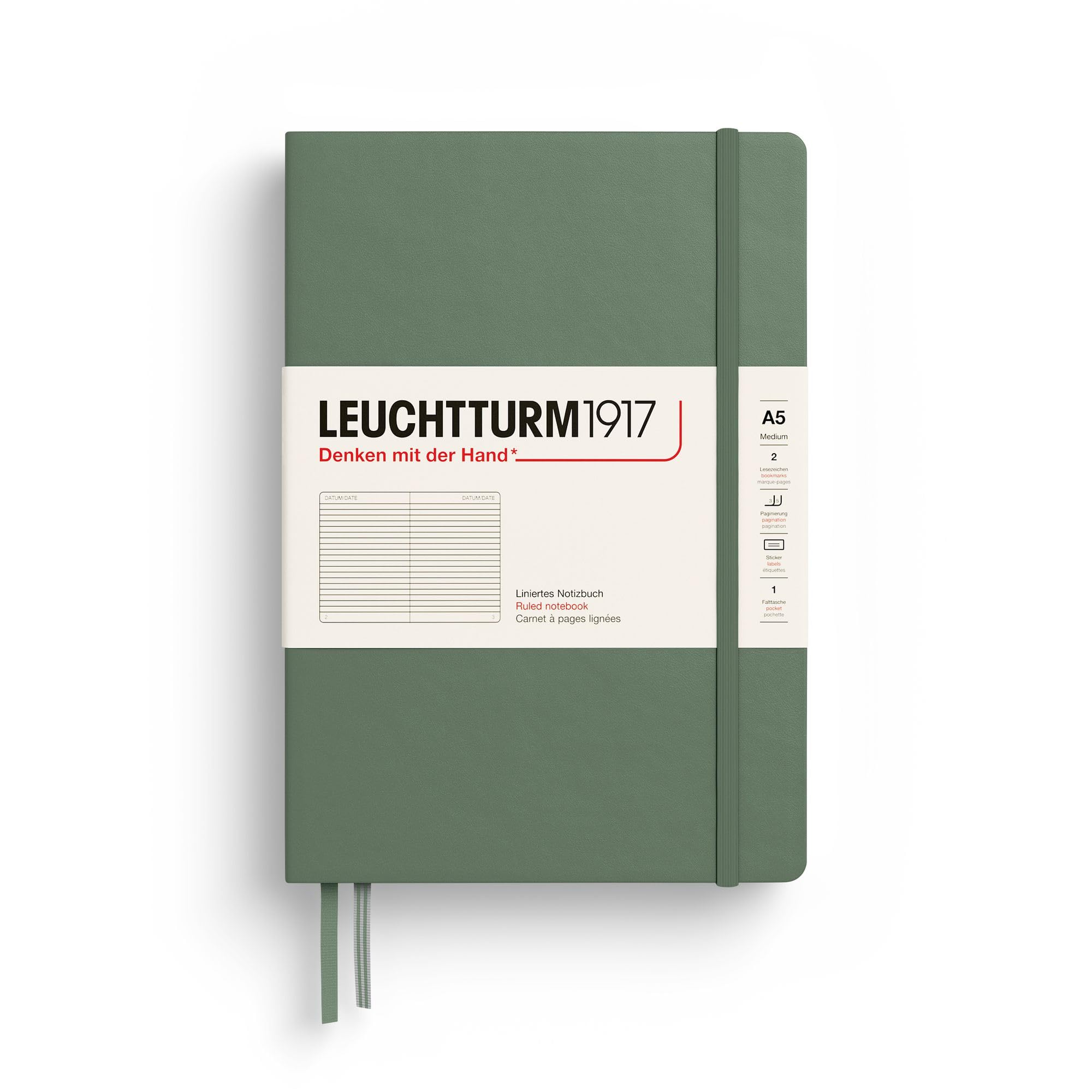 LEUCHTTURM1917 Notebook Medium A5 Hardcover, Olive, Lined