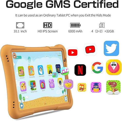 Miniatura 4 de PRITOM Tableta para niños de 10 pulgadas Android 14, 32GB, Quad-Core, 6000mAh, pantalla IPS HD grande, WiFi 6, cámara dual, Bluetooth, tableta para