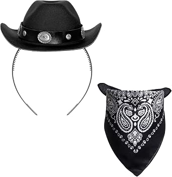 Cowboy Hat Headband Cowgirl Mini Hat Headbands with Bandana for Women Halloween Birthday Party Favor