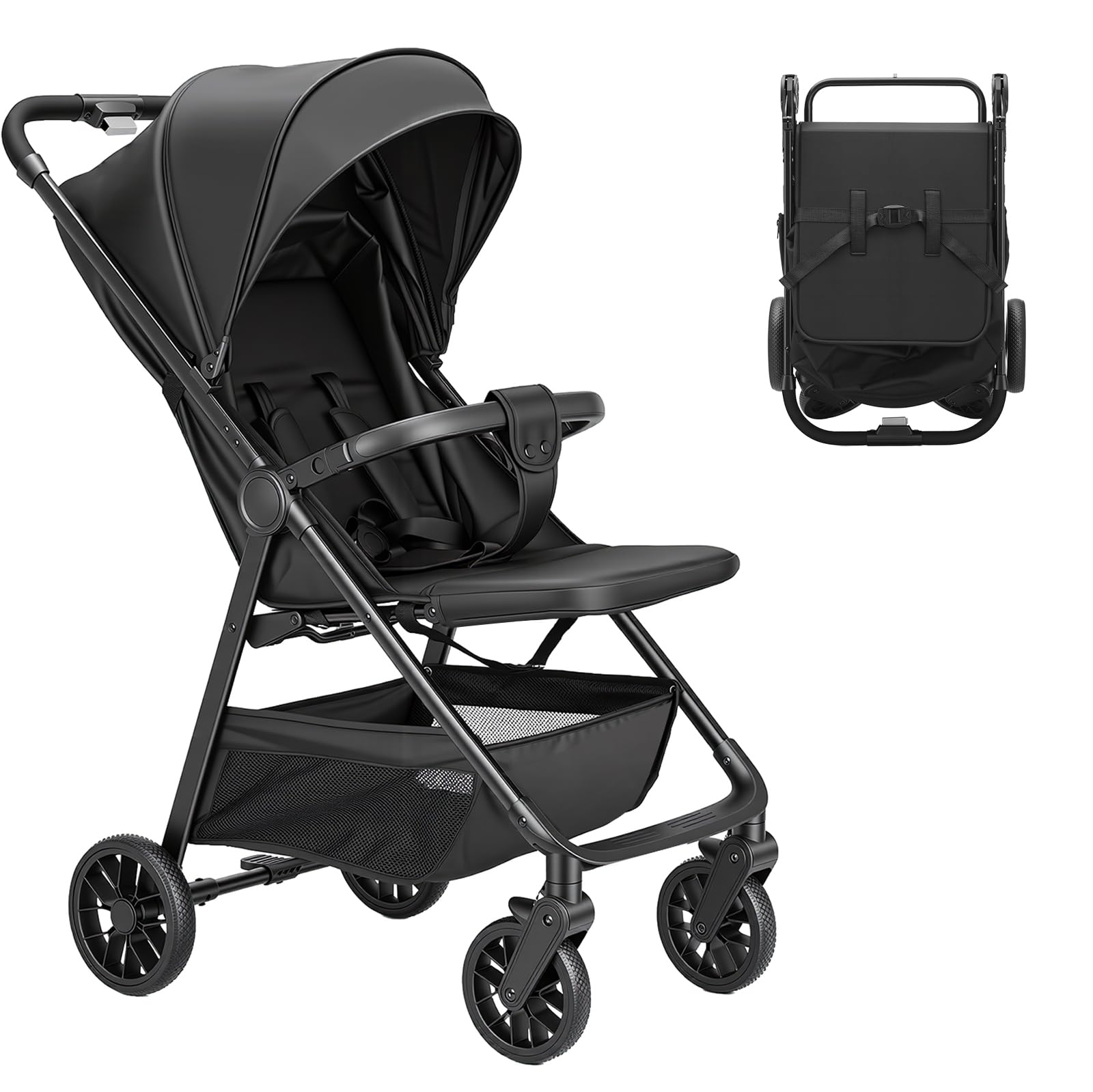 UBRAVOO Kinderwagen Buggy für Kleinkinder mit Liegesitz, ultrakompakter Reisebuggy klein zusammenklappbar, leichtem Travel Buggy mit Aufbewahrungskorb, Baldachin & Elterngriff als Pushchair