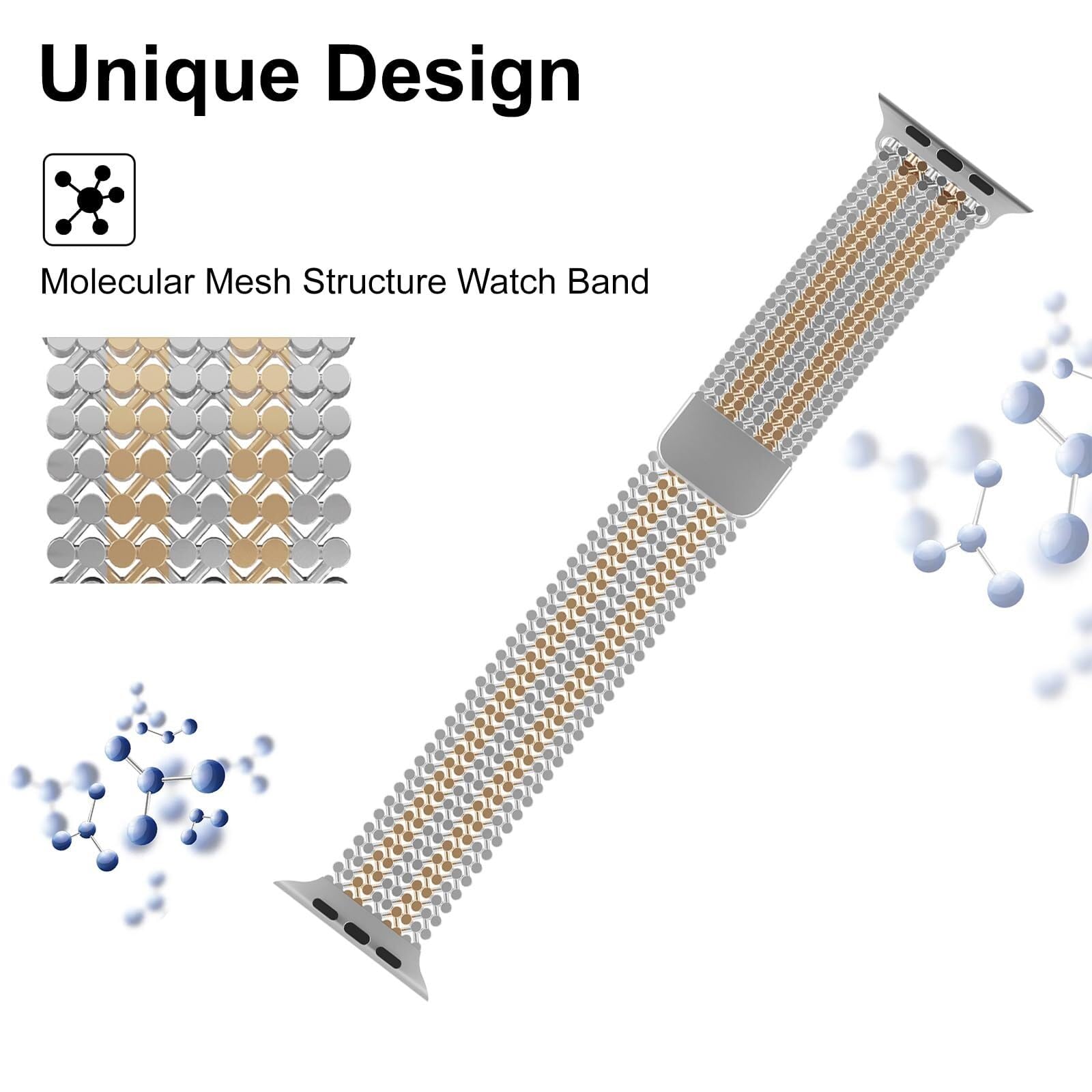 Pasek do zegarka ze stali nierdzewnej, do zegarka Apple Watch Band 38/40/41 mm, dla kobiet i mężczyzn, paski do smartwatcha, regulowany pasek, magnetyczne zapięcie, struktura molekularna, opaska