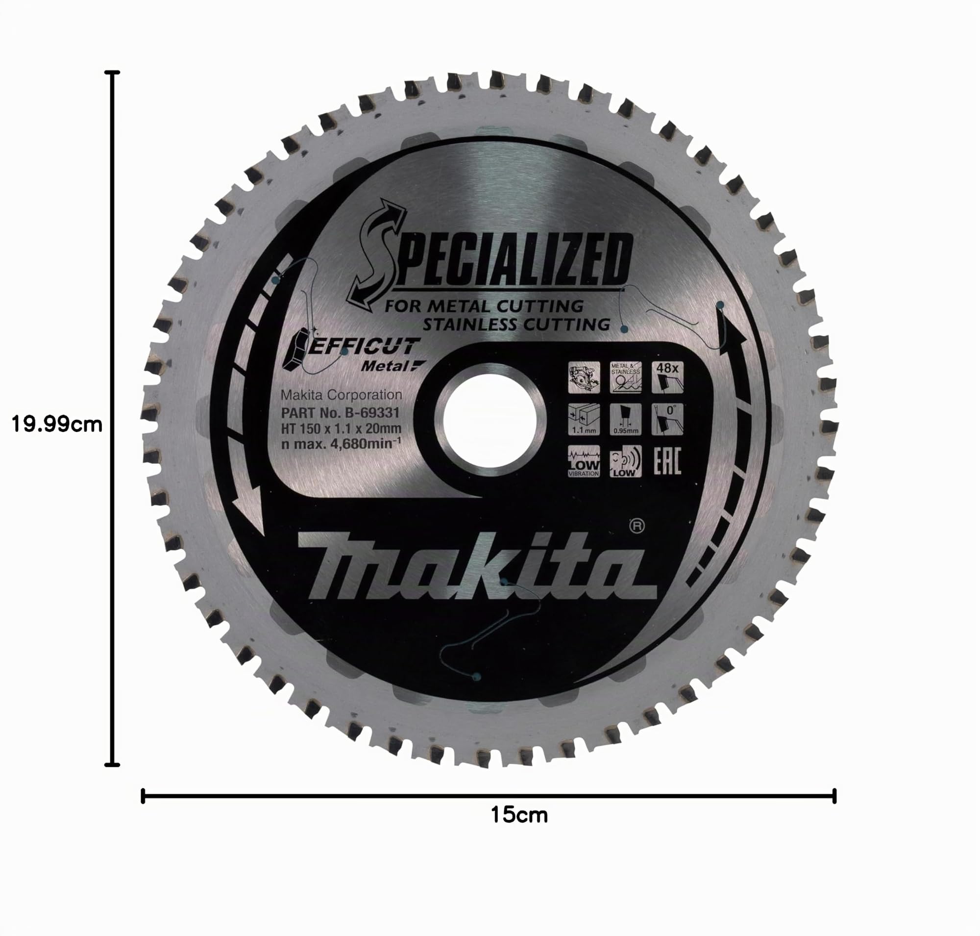 Makita B-69331 Lama Efficut TCT Sega Circolare 150x20mm • 48 Denti 1,1mm Metallo