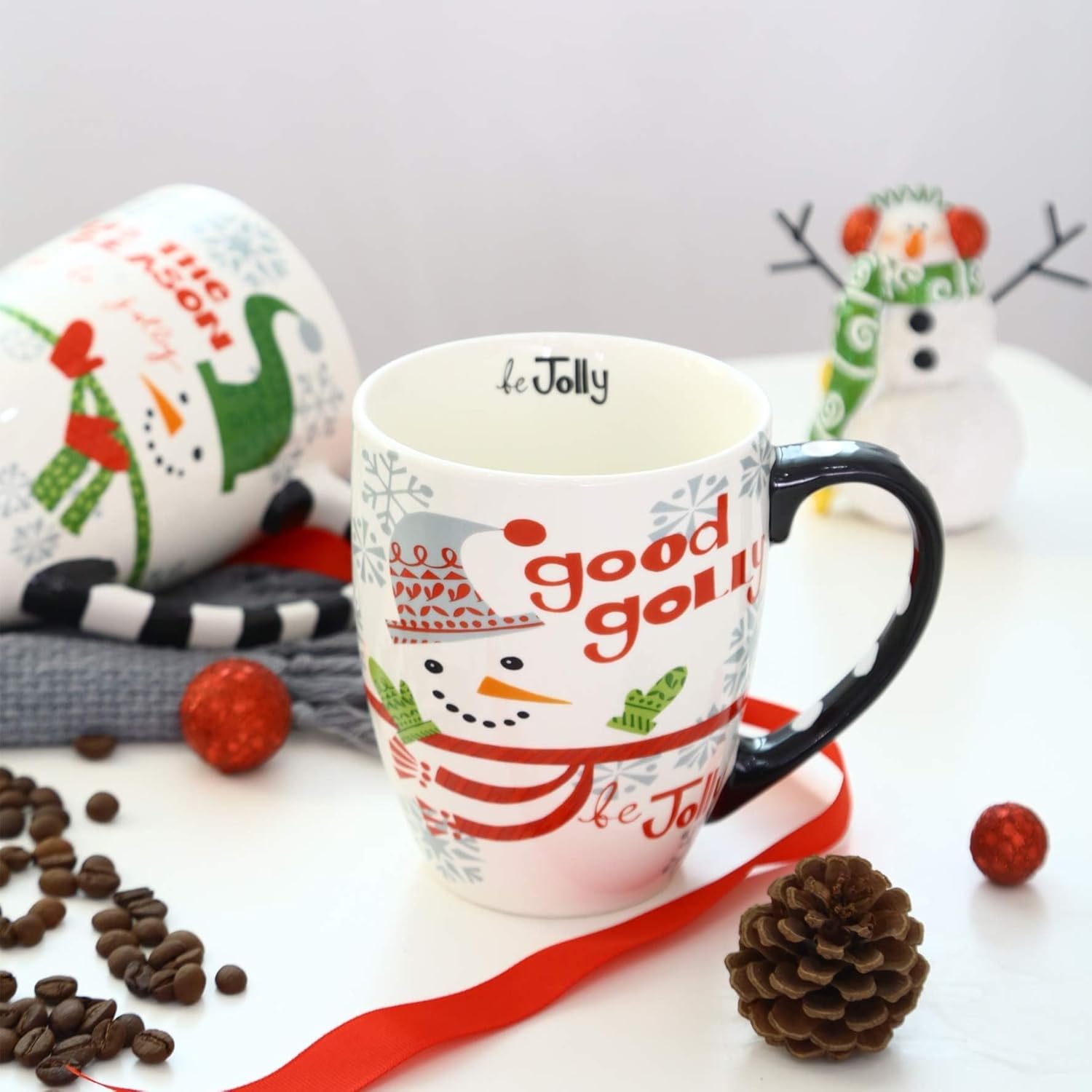 Topadorn 18 oz Christmas Mugs Set of 4, Ceramic Coffee Cups with Snowman & Christmas Hat Design - Gift for Family and Friends, Ideal for Holiday Party, Hot Chocolate, Tea - Image 7
