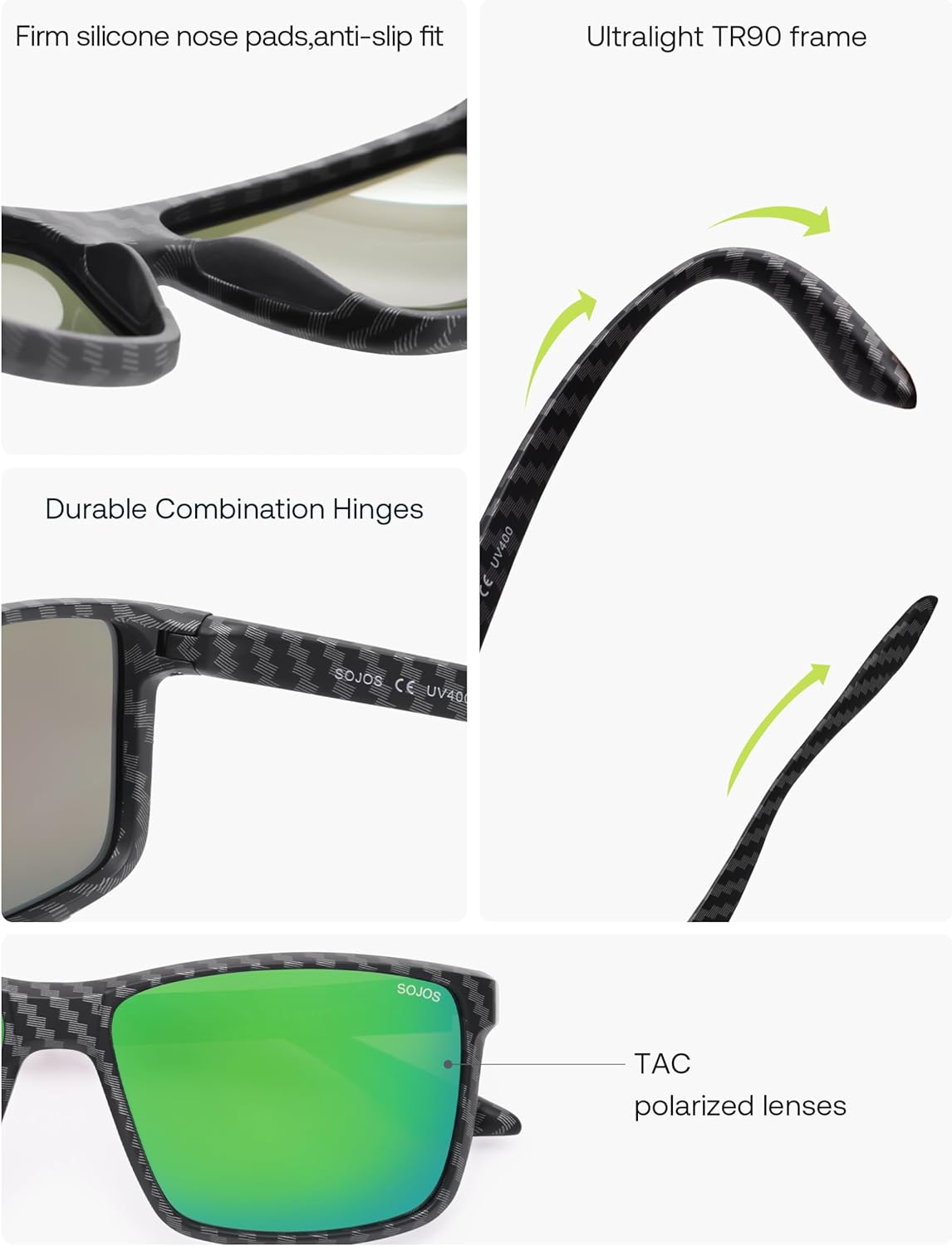 SOJOS Polarized Square Sunglasses for Men Women Lightweight TR90 Frame UV Protection Mens Womens Sun Glasses SJ2645 - Image 4