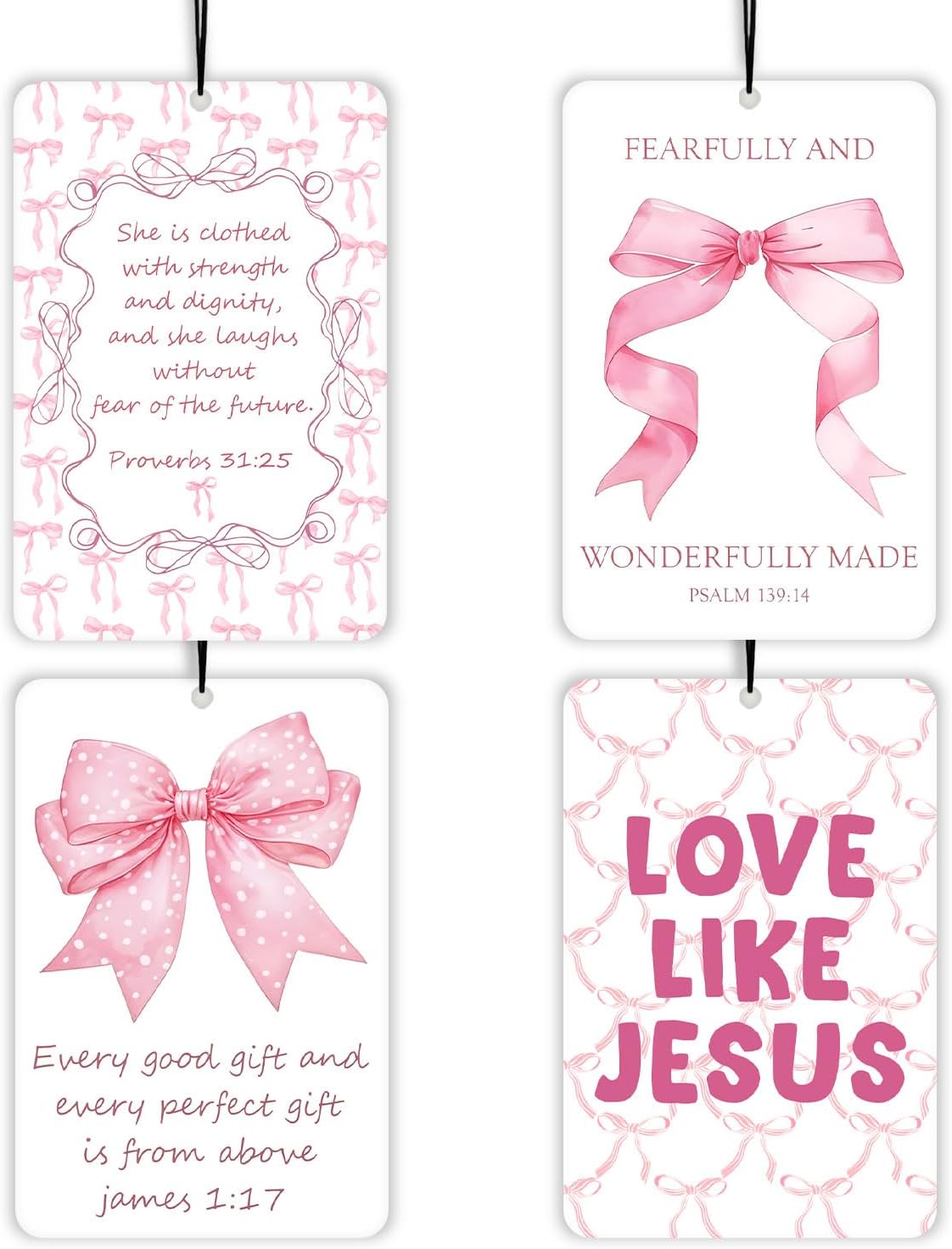 Coquette Pink Bow Christian Lavender Car Air Freshener 4 Pcs, Cute Girly Bible Verse Air Freshener Hanging Decor for Cars Closet Drawer Books, Christian Areadeodorizer Gifts for Women Girls