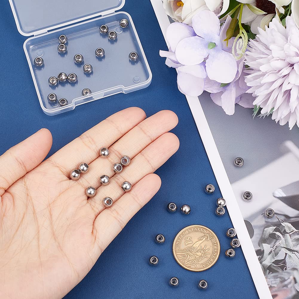UNICRAFTALE Environ 50 perles coulissantes de 7 mm en acier inoxydable avec intérieur en caoutchouc pour la fabrication de bijoux et le bricolage, trou en caoutchouc de couleur acier inoxydable de 1,6