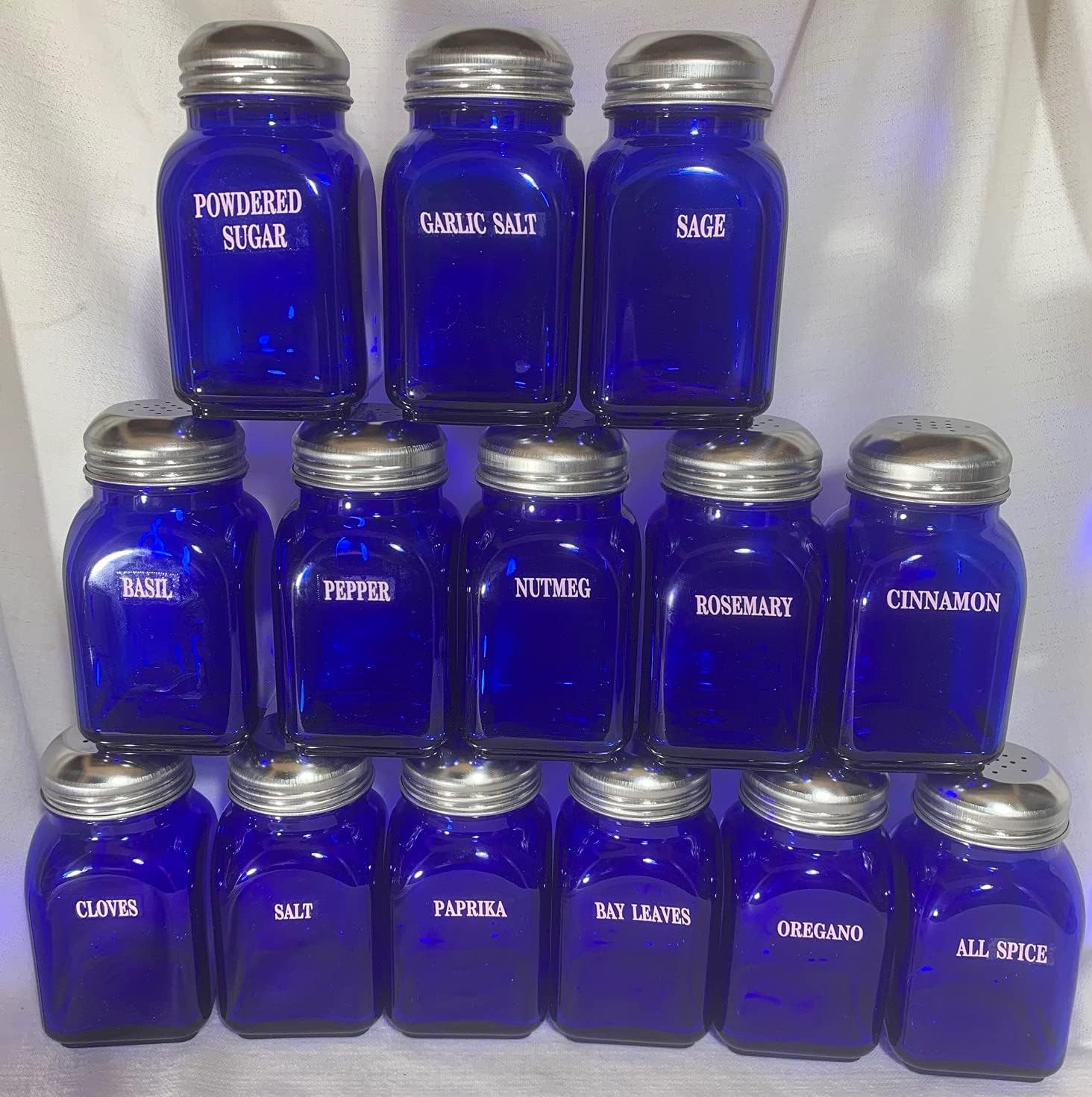 Spice Shakers Jars 14 Pieces Cobalt Blue Glass