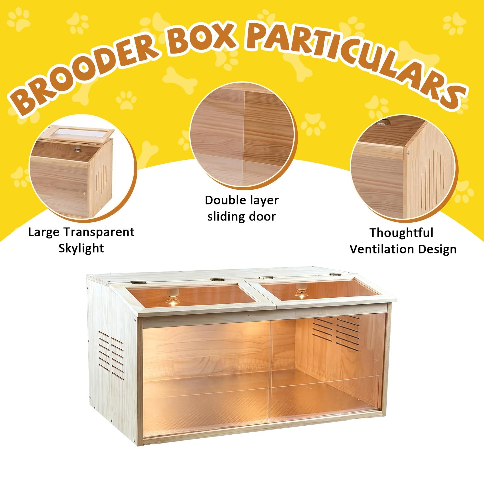 Kükenaufzuchtbox, Chick Brood Box Kükenaufzuchtbox aus natürlichem Kiefernholz, Wachtelstall, leichte Doppeltüren, Ausgestattet mit einem beheizten Lampenhalter