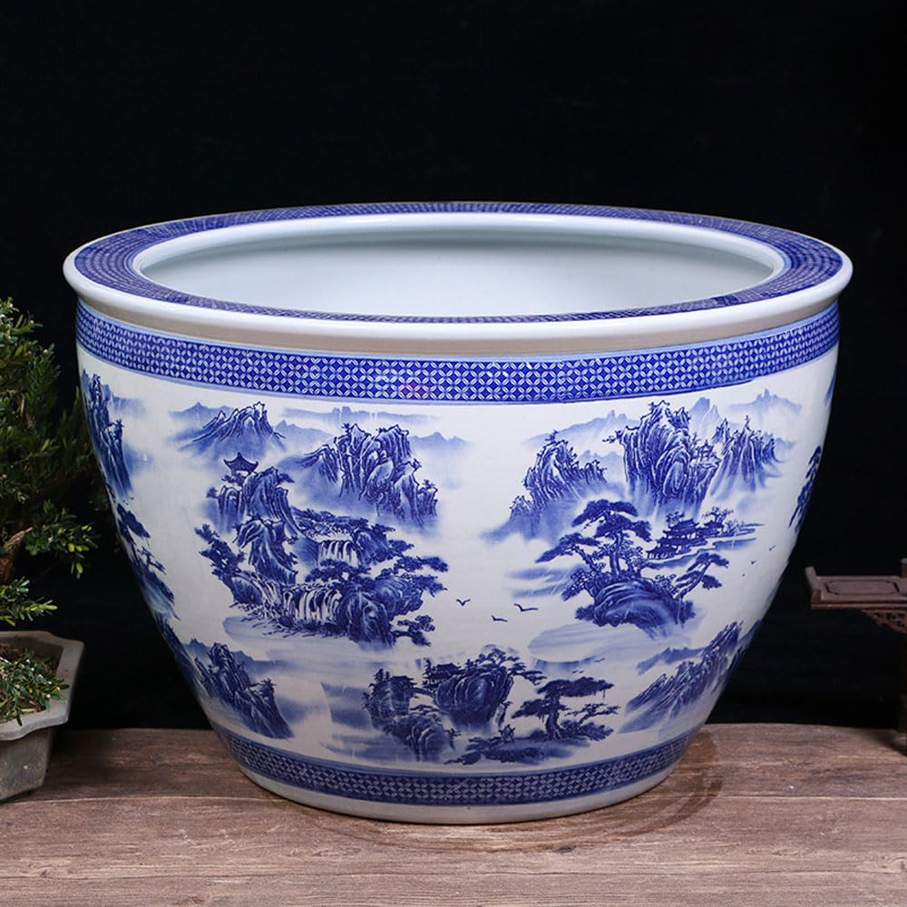 SWENEEN 1 Set Blue And White Porcelain Lotus Pot Decorative Flowerpot Hydroponic Container Ceramic Planter Ceramic Flowerpot Ceramic Succulent Pots Water Plants Planter Flowers P,Blue-25 * 17cm