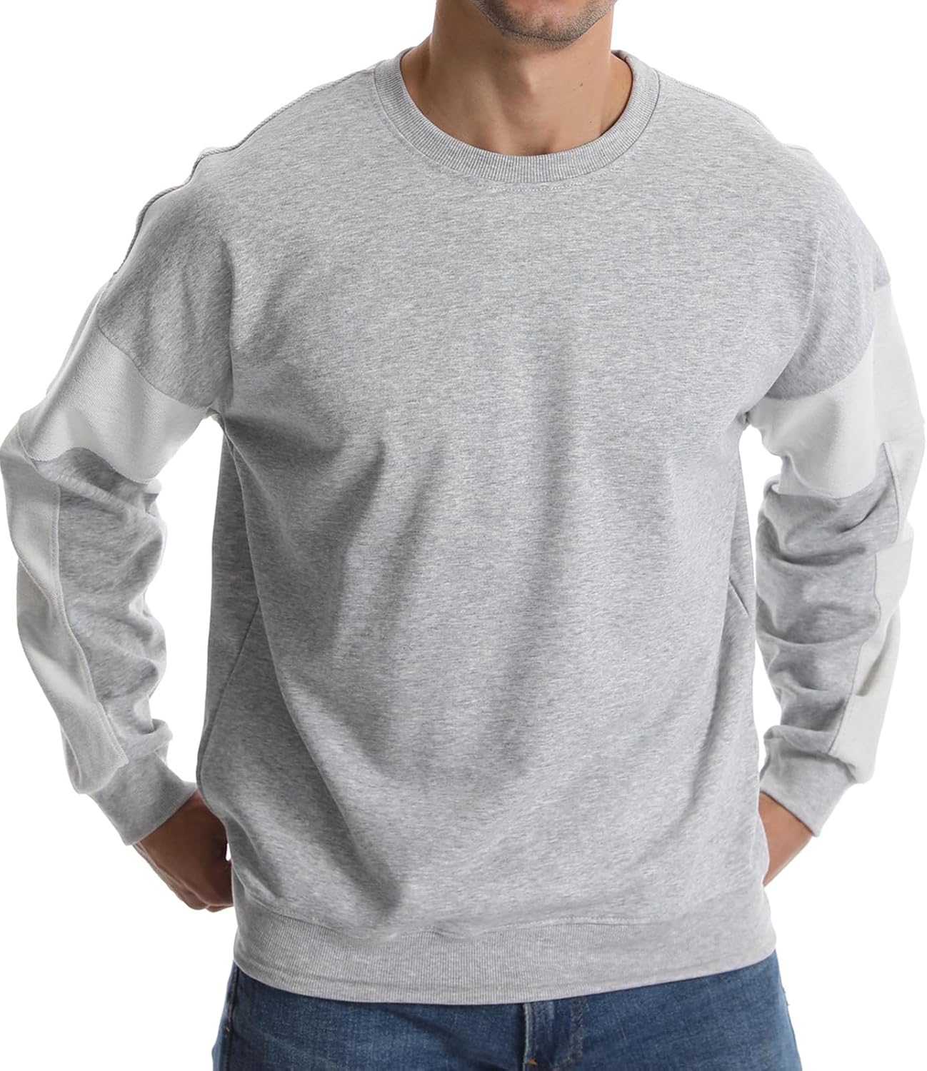 SUWANGI Men's Crewneck Sweatshirts Patchwork Athletic Workout Sweat Shirt Casual Loose fit Long Sleeve Pullover Tops for Men - Image 6