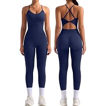 TDIFFUN Women Workout Jumpsuits Sexy Backless One Piece Sleeveless Padded Strappy Gym Bodysuit Sculpt Yoga Outfits Unitard