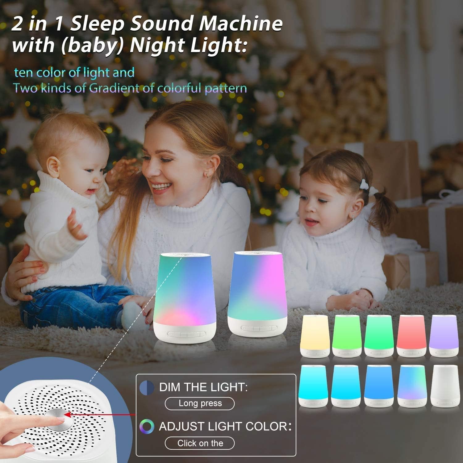 Macchina per Dormire con Rumore Bianco ANARJY | Suono | Terapia Portatile per Neonati, Bambini e Adulti con 28 Suoni rilassanti e lenitivi e 8 luci notturne a LED | Spa Sonora con
