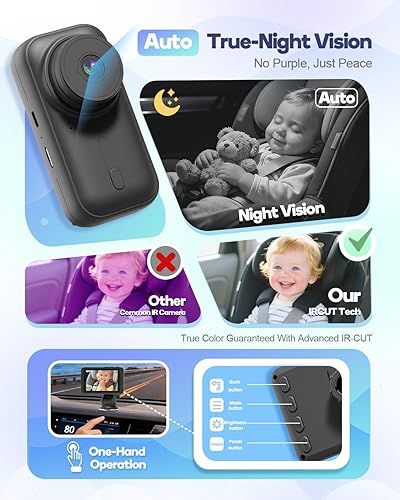 Miniatura 2 de Cámara inalámbrica para automóvil para bebé, monitor de bebé para automóvil, no necesita Wi-Fi, visión nocturna automática, lente ajustable de corte