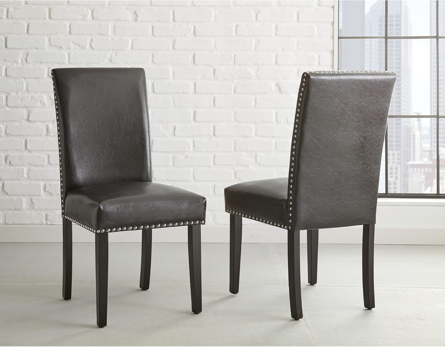 Steve Silver Furniture Verano Upholstered Gray Side Chairs, Set of 2, Contemporary Styling, Nailhead Trim, Memory Foam Seating, Dining Room, Kitchen, 23" D x 19" W x 39" H, Black