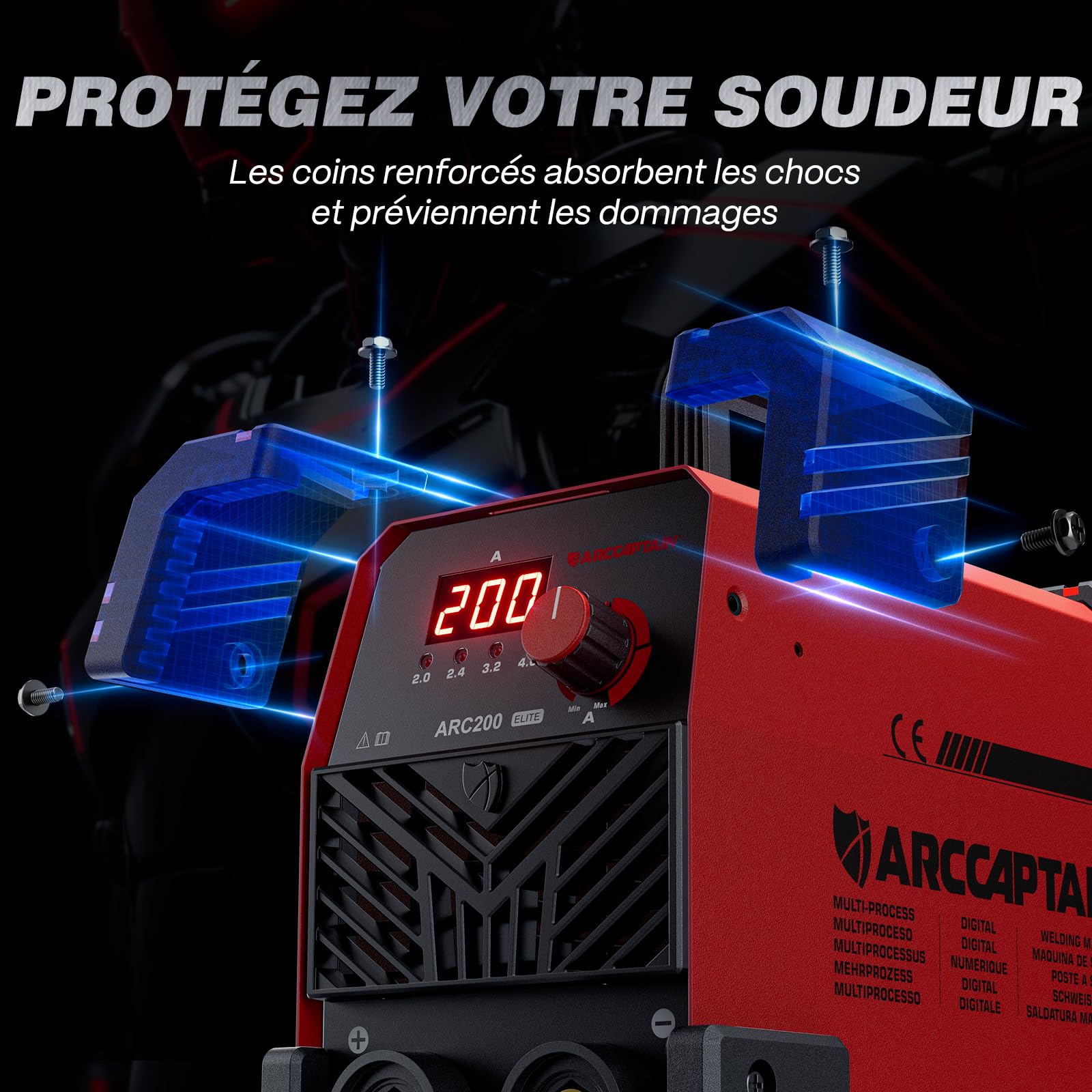 ARCCAPTAIN ARC200 Poste a Souder Poste à Souder Inverter avec Contrôle Synergique, Machine a Souder MMA 230V, IGBT, Hot Start, Arc-Force, Anti-Stick