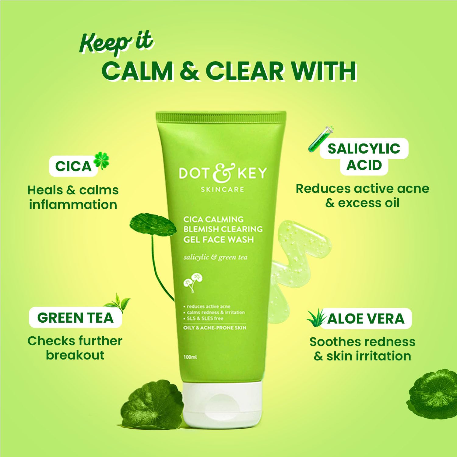 Dot & Key Cica Calming Blemish Clearing Face Wash 100ml & Cica & Niacinamide Spot Reduction Oil Free Moisturizer - 50g | For Acne Prone Skin | Skin Care Combo | For Women & Men 2