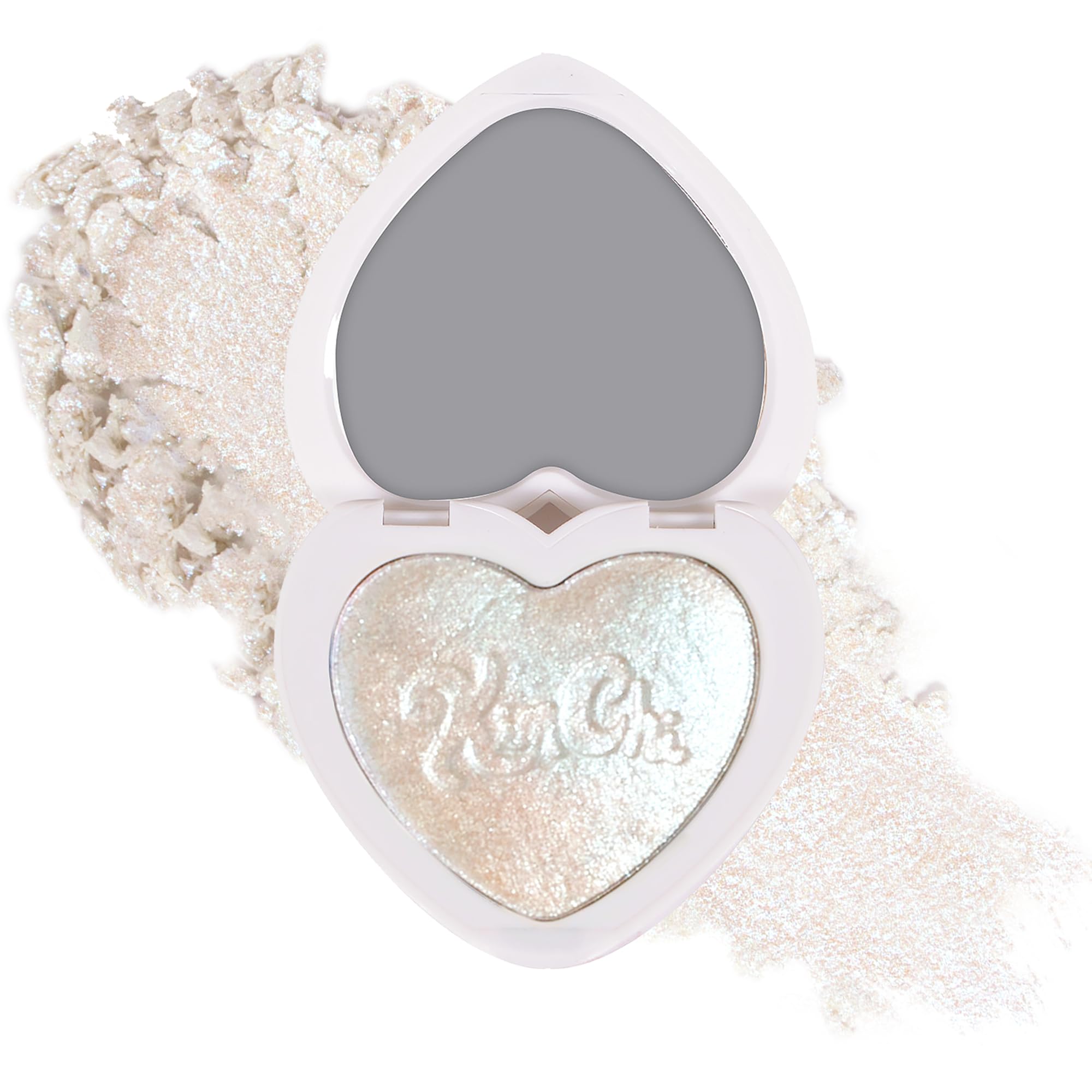 KimChiChic Beauty Pearl Gone Wild Highlighter Makeup, Heart-Shaped Compact | Highly Pigmented Shimmer Highlighter Powder for Face & Body with Mirror, Iridescent Glow, Cruelty Free, Hope Blue Iridescent