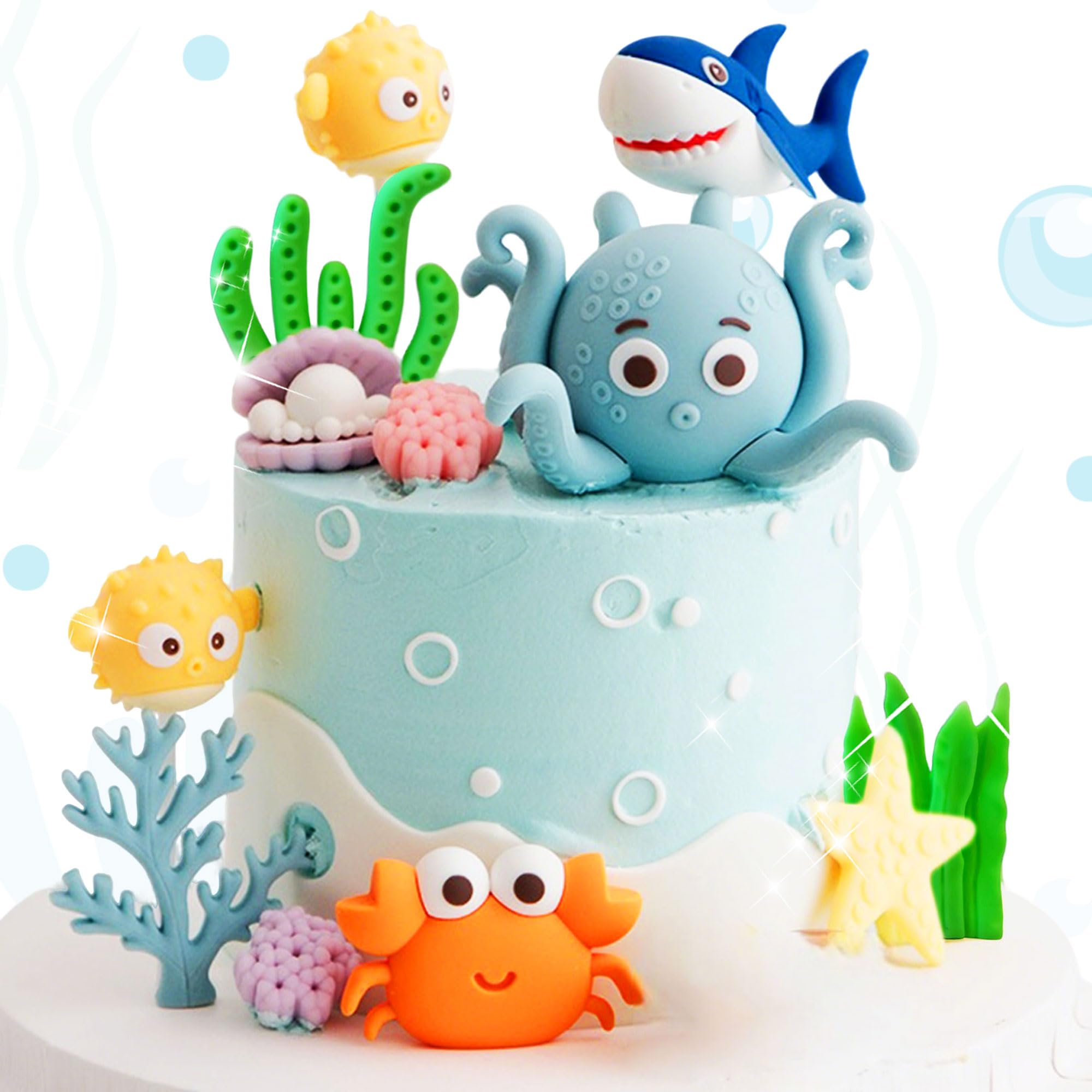 Under the Sea Ocean Birthday Cake Decorations Sea Ocean Party Favor Supplies for Sea Ocean Theme Baby Shower Birthday Party