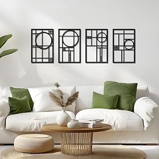 YATEASLU 4-Piece Abstract Metal Wall Art, 3D Geometric Decor for Office