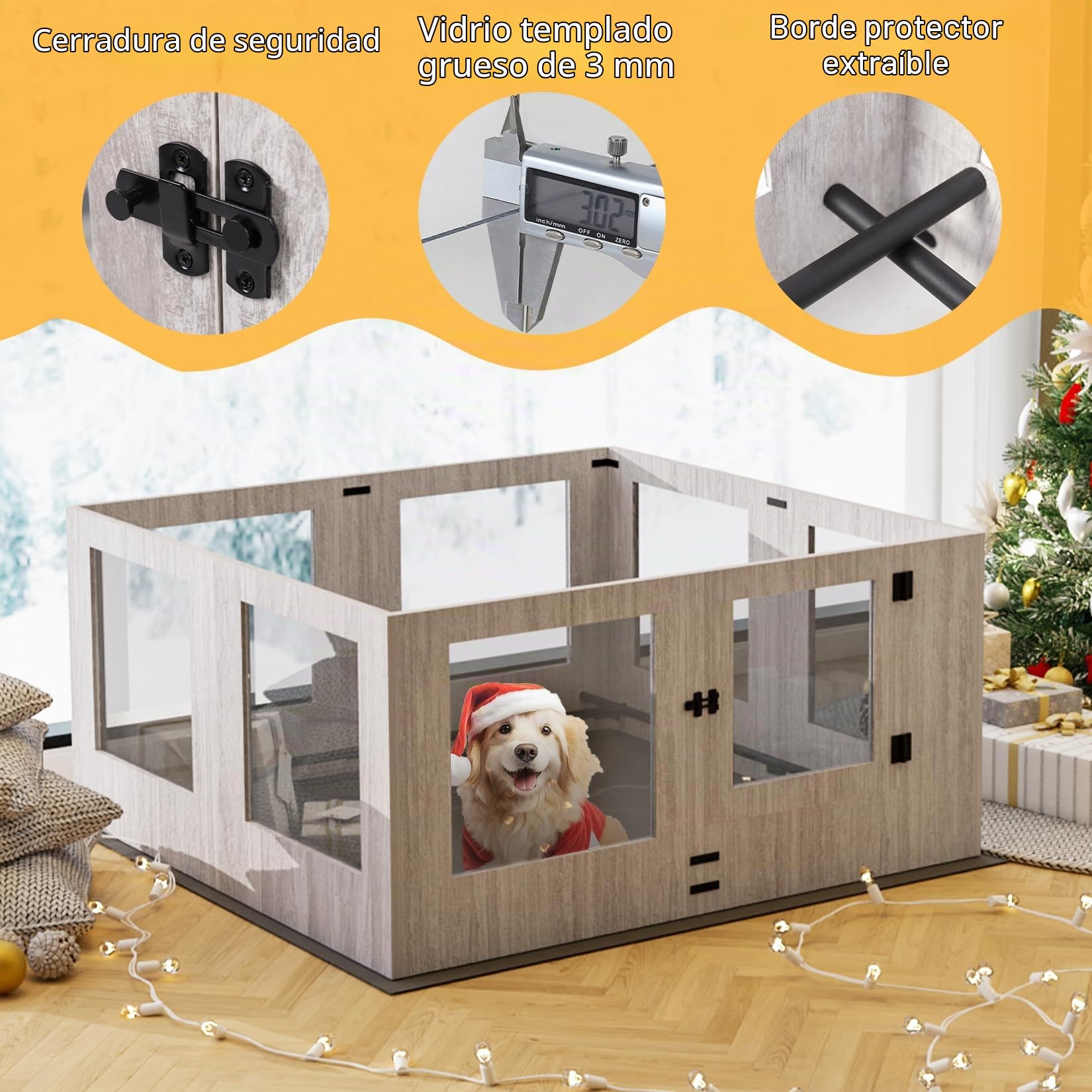 BingoPaw Parque para Perros Interior Corralito Cachorros Medianos con Varilla Fija Caja de Parto Perros con Suelo de PVC Impermeable Paridera Perros Pequeños Recinto para Mascotas Transparente