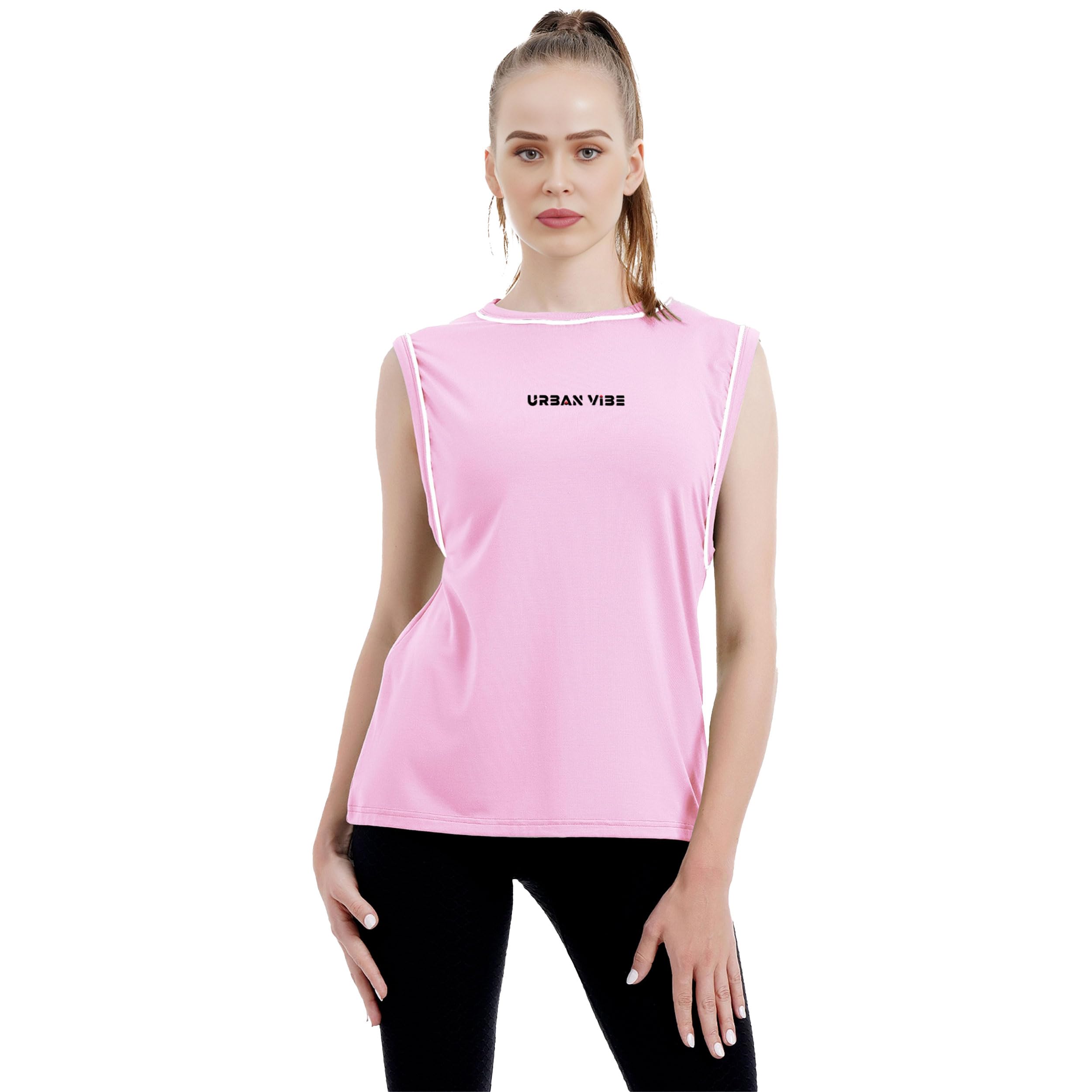 Selecta NowWomen’s Sleeveless Cotton T-Shirt Breathable Tank Top Contrast Piping Soft Stretchable Ladies T Shirt