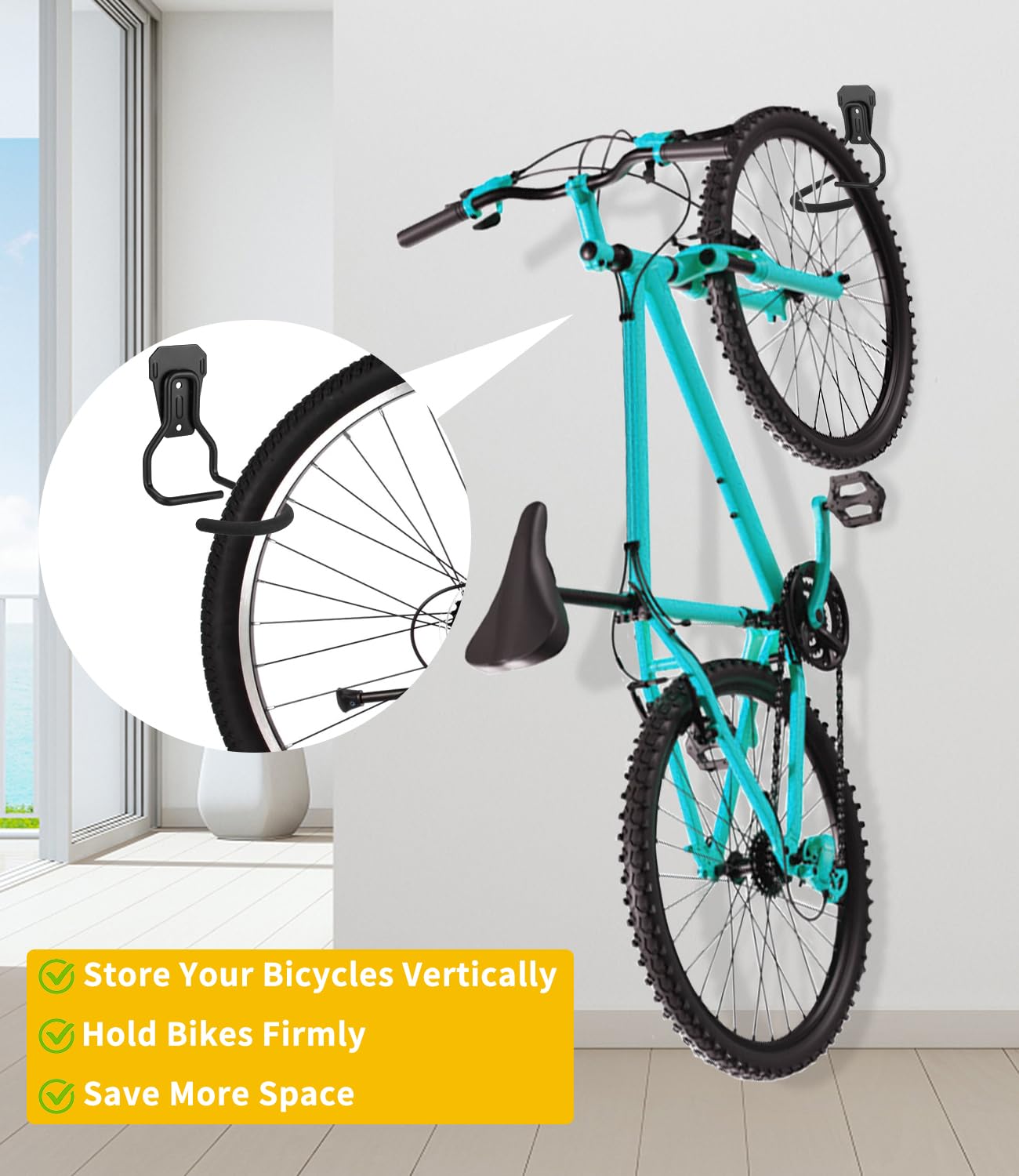 Supporto da Parete per Bicicletta,Appendi Bici da Muro 4 Supporti Bici in Ferro Battuto Salvaspazio Portabici a Parete Ganci Bicicletta Muro Garage Porta Bici da Terra con Imbottitura Morbida