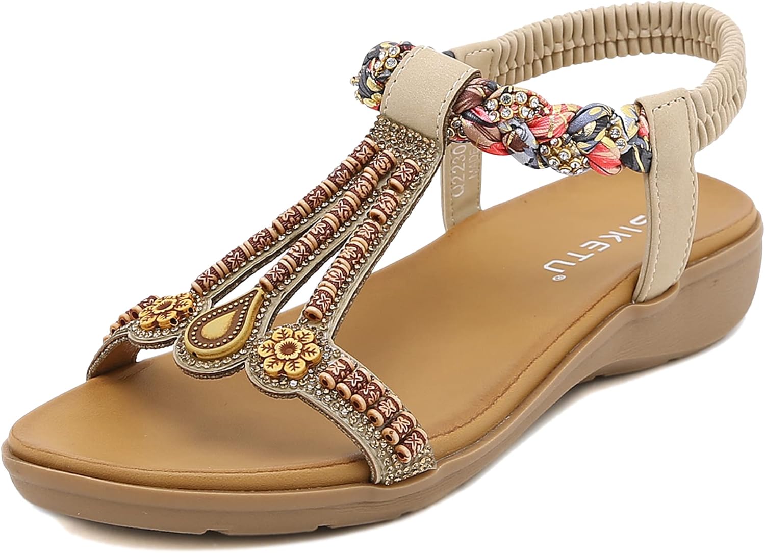 SMajong Damen Sommer Sandalen mit Strass Perlen Frauen Bohemian Sandals Freizeit Strand Sandalette Plattform Flip Flops