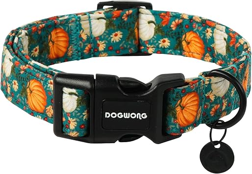 DOGWONG Fall Dog Collar, Pumpkin Thanksgiving Dog Collar Adjustable Soft Natural Fabric Pet Dog Collars Cute Holiday Puppy Necklace for Small Medium Large Dogs