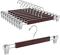 Vista 1 de Amber Home Paquete de 10 perchas de madera de nogal macizo de 14.17 pulgadas, perchas inferiores para pantalones pantalones jeans con 2 clips
