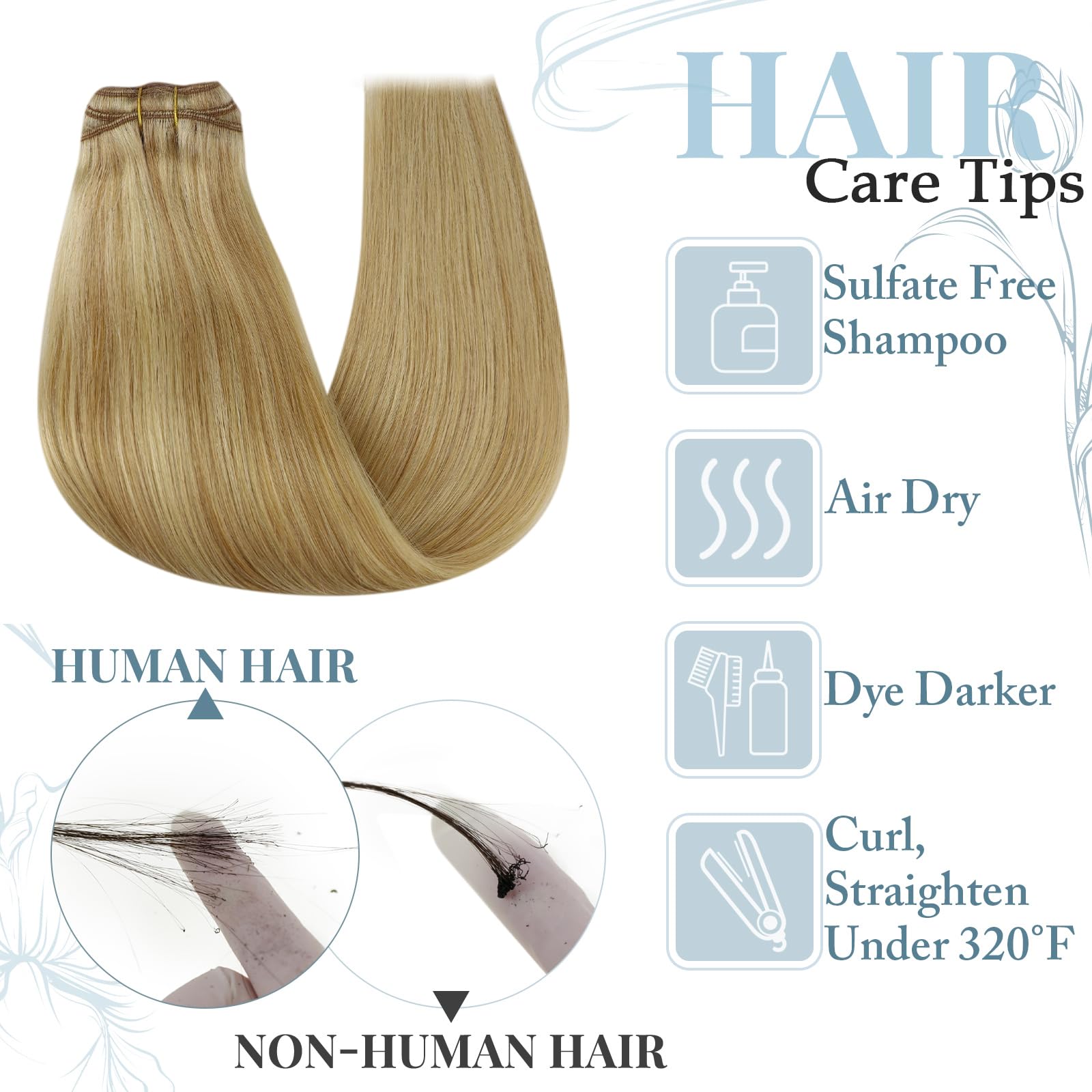 RUNATURE Clip in Hair Extensions Real Human Hair 16 Inch Blonde Hair Extensions Clip in Human Hair 120g 7pcs Full Head Straight Highlight Golden Blonde Remy Hair Double Weft #16/24 - Image 2