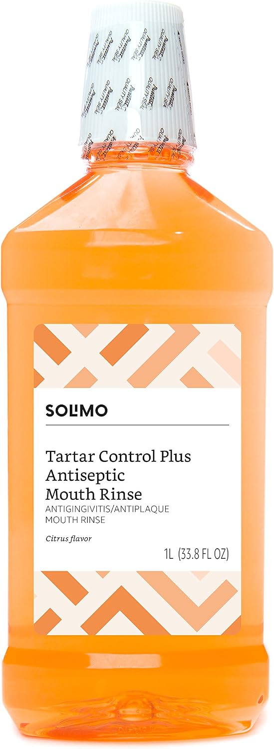 Amazon Brand - Solimo Tartar Control Plus Antiseptic Mouth Rinse, Citrus, 1 Liter, 33.8 Fluid Ounces, Pack of 1