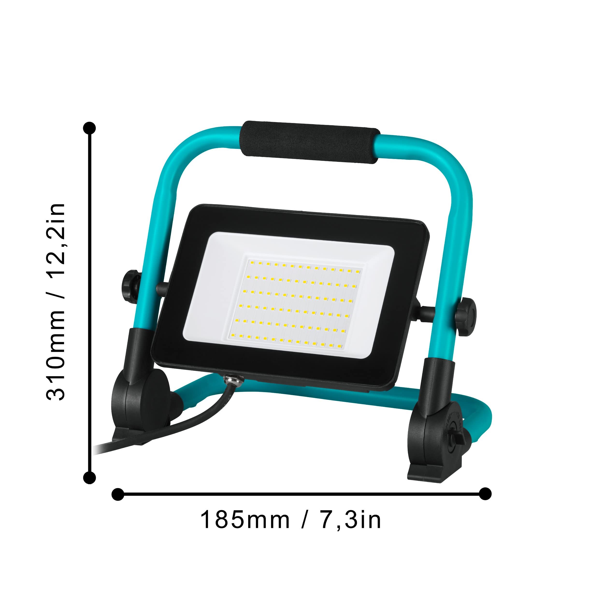 EGLO LED Baustrahler, tragbare Arbeitsleuchte aus Aluminium und Kunststoff | Arbeitsscheinwerfer in türkis und schwarz, Werkstattlampe schwenkbar, IP65, neutralweiß, 4500lm