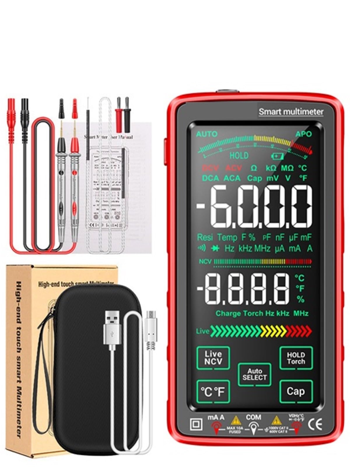 Inteligentny multimetr High-end Touch 6000 Counts Multimetro Test akumulatorowy Multitester AC/DC Tester napięcia prądu