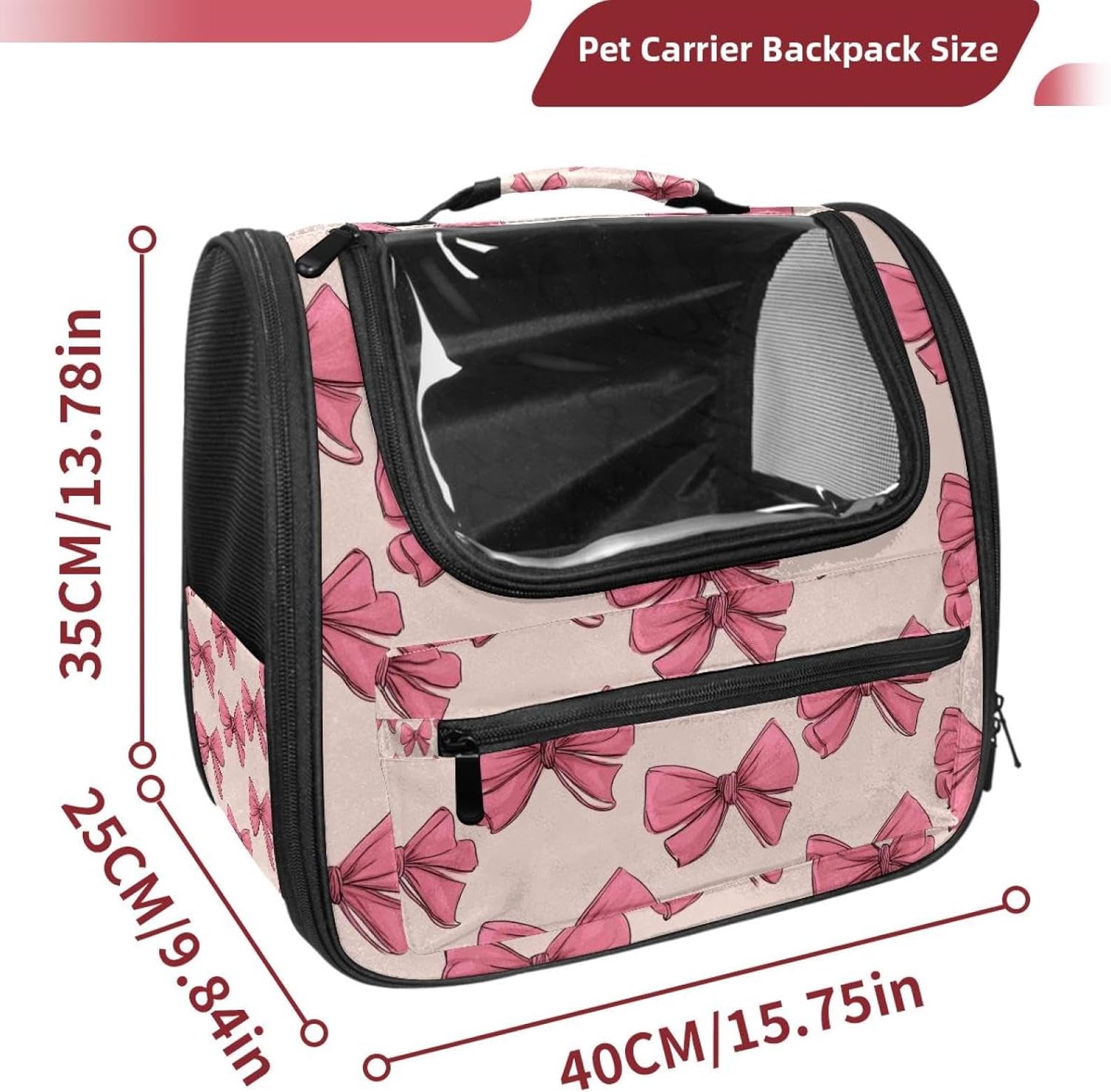 Pink Bow (4) Pet Carrier Airline Approved Soft Sided Portable Cozy Travel Pet Bag, Car Seat Safe Carrier for Cats and Dogs