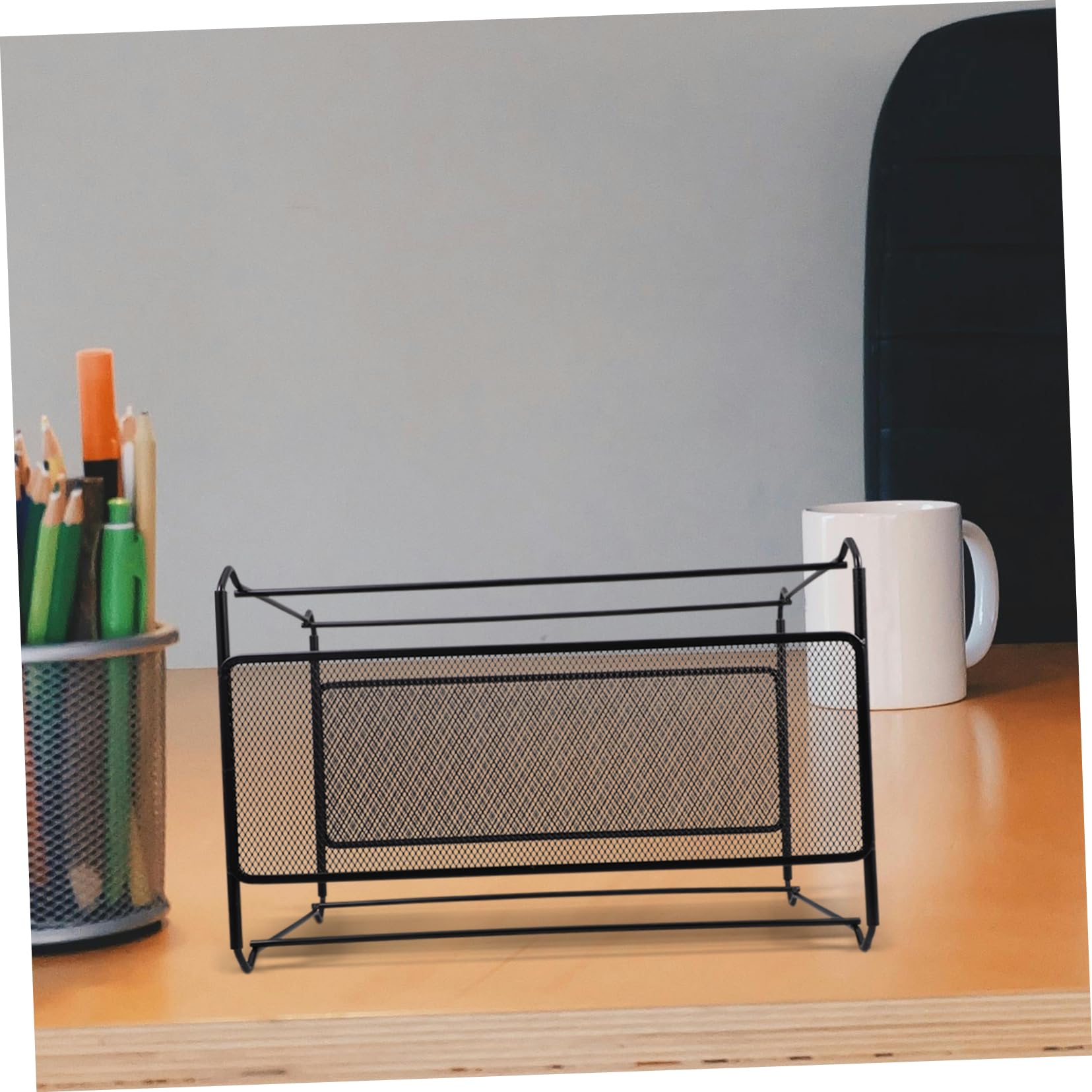 Porta Documenti in Ferro Nero 39x28x25, 5 Cm per File A4 | Struttura a Rete, per Report e Cartelle Sospese, Design Semplice Creativo