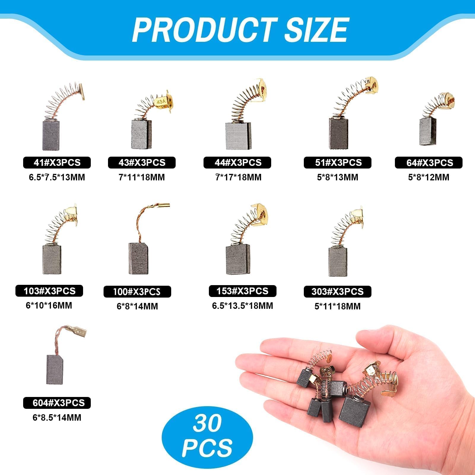 Balai Charbon 40pcs Charbon Moteur Dureté Elevée Charbon Moteur Electrique Faible Bruit Charbon Meuleuse Avec 10 Tailles Pour Les Scies Circulaires Electriques Les Scies à Onglet Perceuses