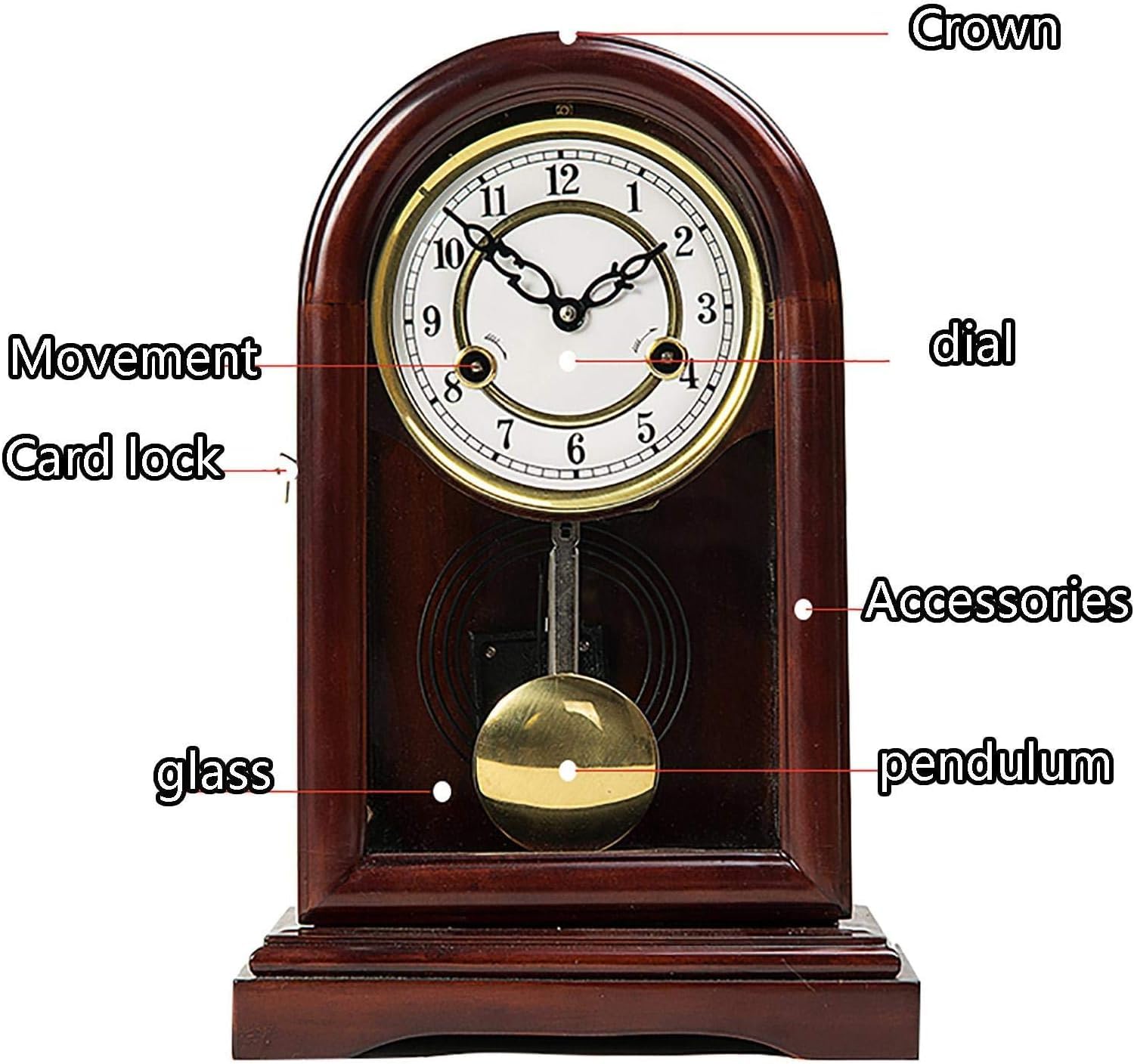 Reloj de mesa de péndulo de madera con campanillas Westminster, reloj de mesa mecánico para sala de estar, oficina, decoración del hogar, color marrón