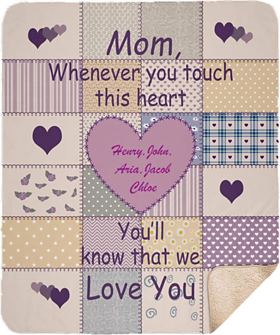 Personalized Grandma Grandpa Nana Dad Mom Name Blanket. Custom with Any Title & Upto 8 Names. Whenever You Touch This Heart You'll Know That We Love You. Gift for Christmas (Sherpa, 50" x 60")