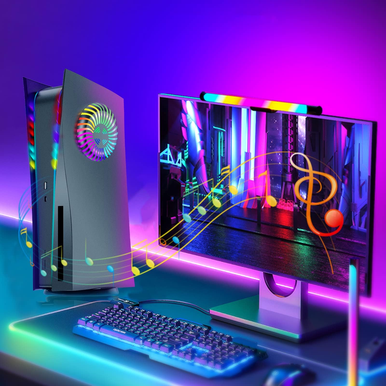 Para placas frontales PS5 con rejillas de ventilación de refrigeración, cubiertas de refrigeración Megadream, con luces RGB Paquete para Playstation 5 Disc Edition, color negro