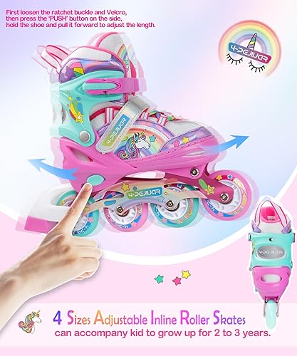 Miniatura 6 de Patines en línea de unicornio arcoíris para niñas, adolescentes y mujeres, patines 4-Pejiijar con ruedas luminosas, zapatos ajustables para niños