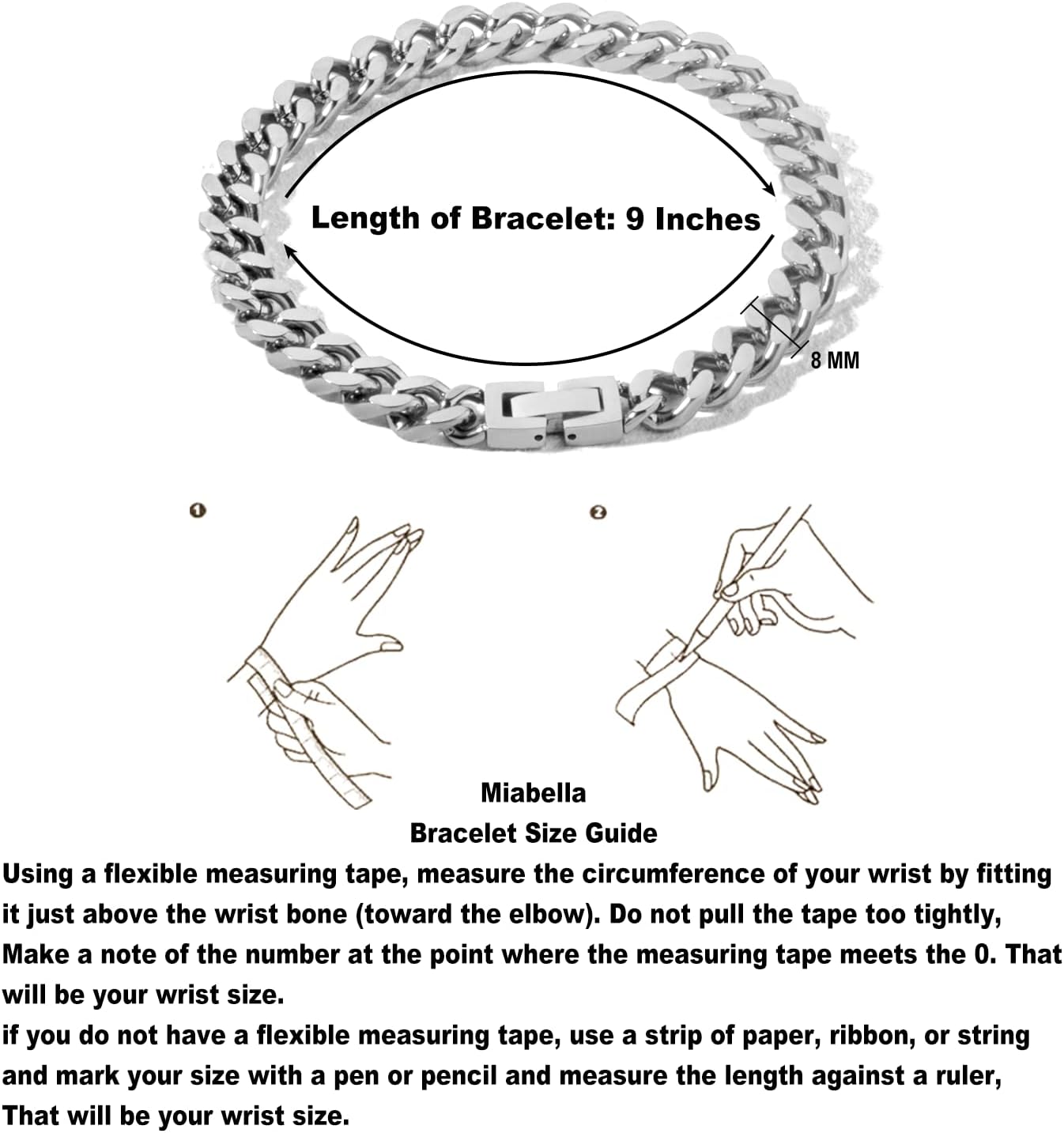 Stainless Steel 8mm Cuban Link Bracelet for Men/Women/Boy,Silver/18K Gold Plated 7/8/9 inch Fashion HIP HOP Jewelry Bracelet for Gifts - Image 7