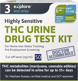 Exploro Marijuana Drug Test Kit (3 Pack) – THC Tests for Home – THC Drug Test for Marijuana Urine with 50 ng/ml Cutoff Level