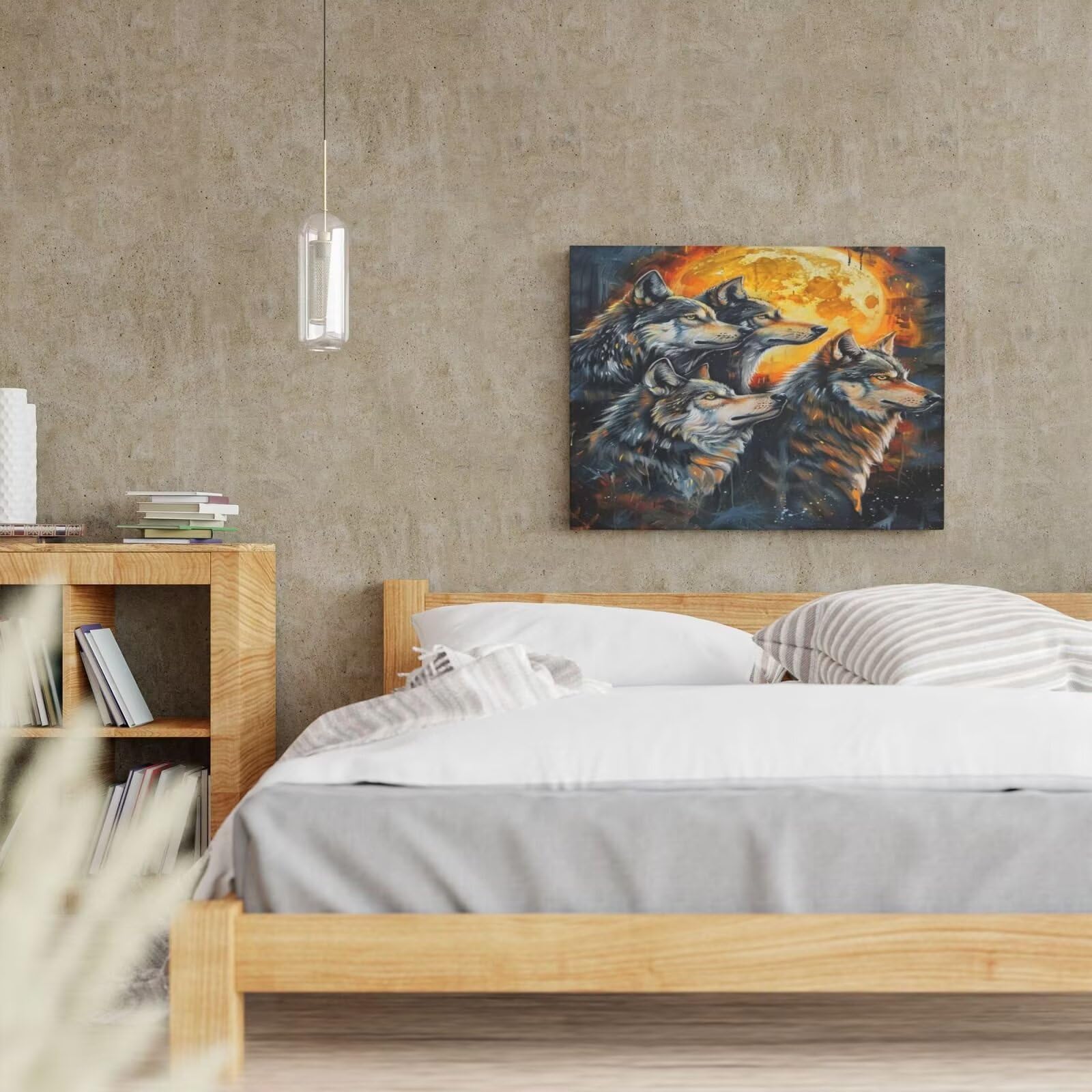 Malen nach Zahlen MK240 Malen-nach-Zahlen-Set für Erwachsene, Motiv: Wolf, Mond, Malen nach Zahlen für Anfänger, Acryl-Peinture a Numero mit 6 Pinseln, DIY-Ölgemälde, Kunst-Bastelsets für