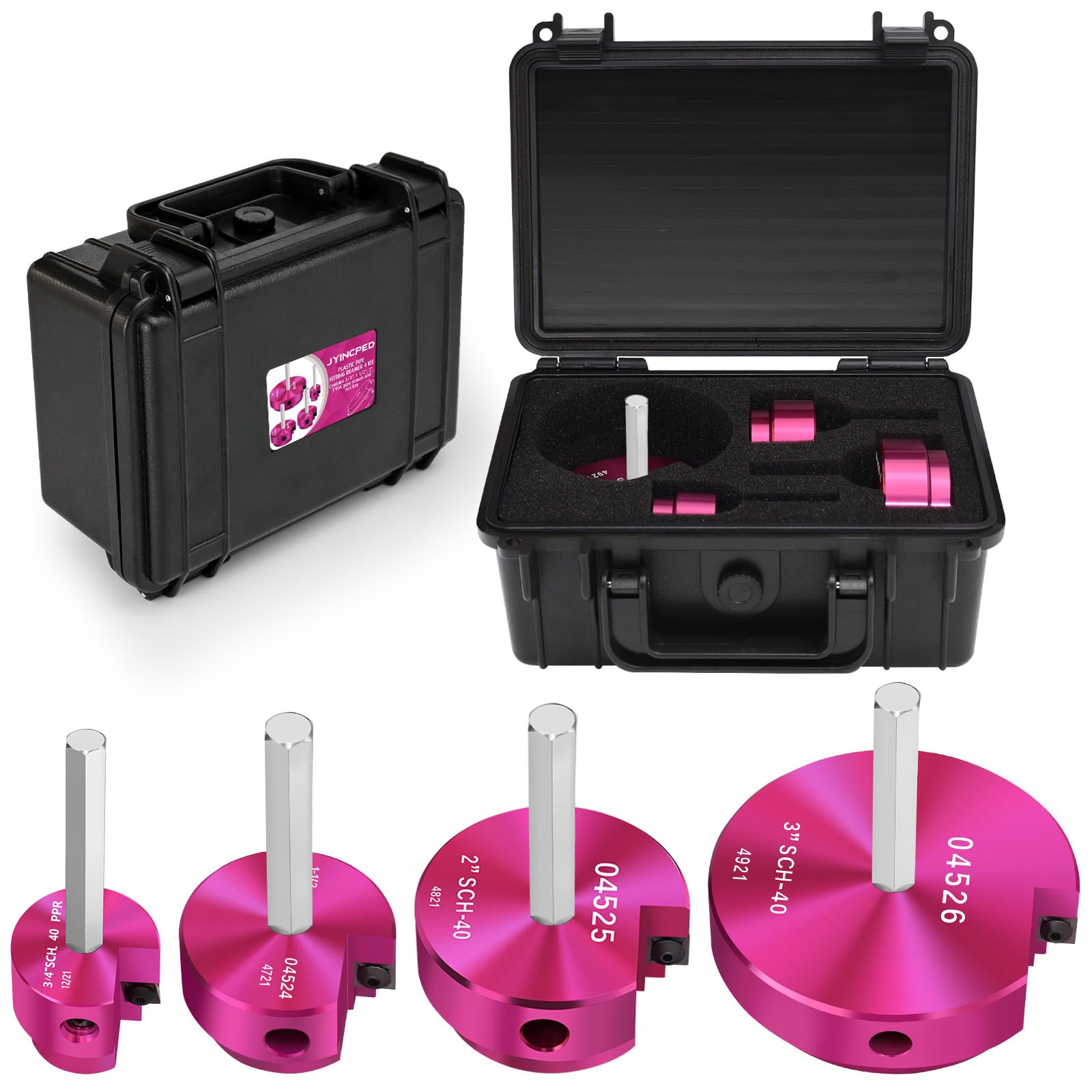 Photo 1 of PVC Pipe Reamer Kit,PVC Fitting Saver Hub Socket Saver for Plumbing,Include 3/4", 1.5", 2", 3" Reamers,4-Piece Plastic Pipe Reamer Tool Kit for Sch.40 CPVC ABS Fittings,Fit Standard 1/2" Drills
