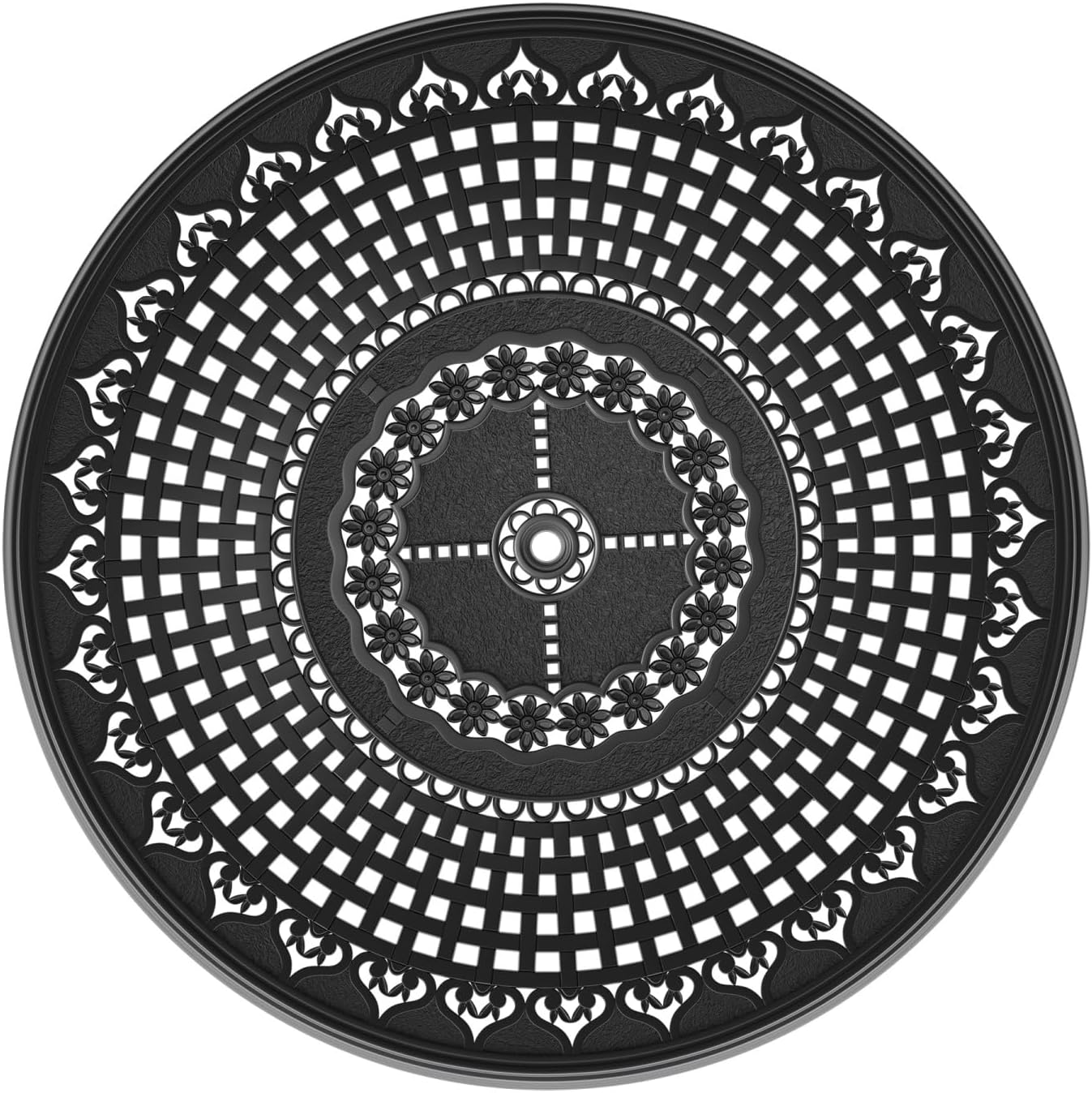 Traditional Cast Aluminum Patio Dining Table with Umbrella Hole, Black