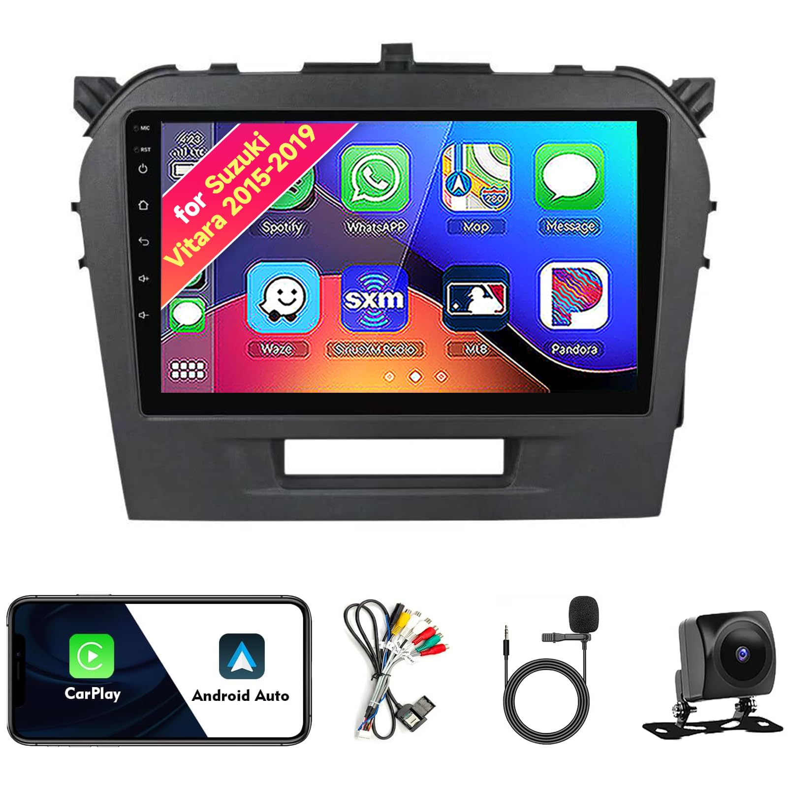 Car Radio Stereo for Suzuki Vitara 2015-2019, Android 13, 9" IPS Touch Screen Upgrade Replacement with CarPlay & Android Auto, GPS Navigation DSP SWC 5G WiFi Camera 8CORE 8+256GB